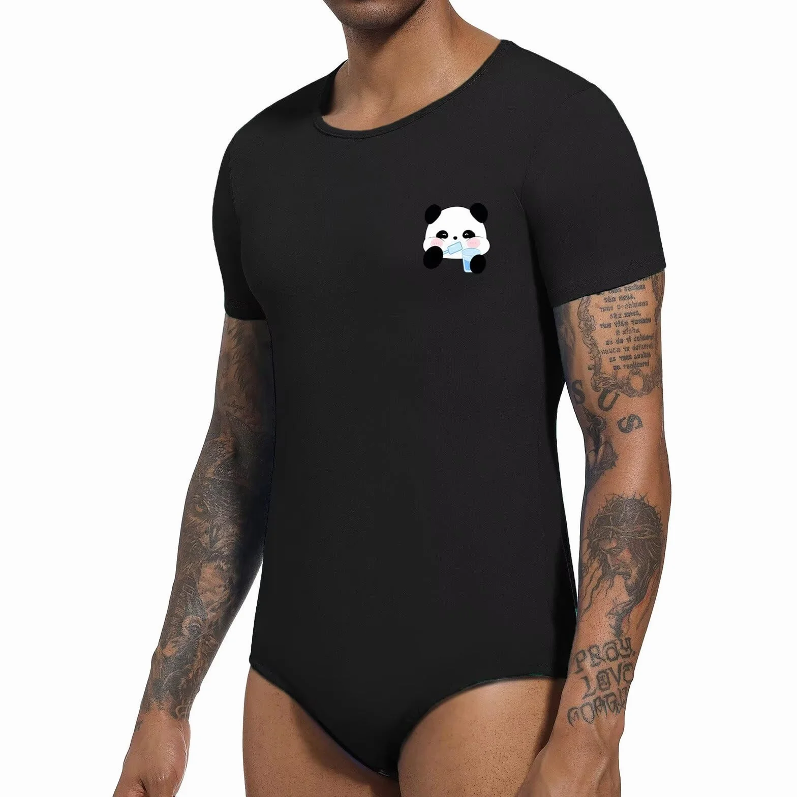 Landofgenie Body Męski Bodysuit dla Dorosłych Piżama z Guzikami Snap w Kroczu Krótki Rękaw Drukowany Onesie