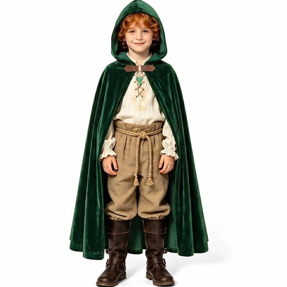 Średniowieczny płaszcz z kapturem, peleryna hobbitowa, 2 szt. peleryna na Halloween dla kobiet mężczyzn z naszyjnikiem, Renesans peleryna dla dorosłych na Halloween Halloween Cosplay, 100 cm