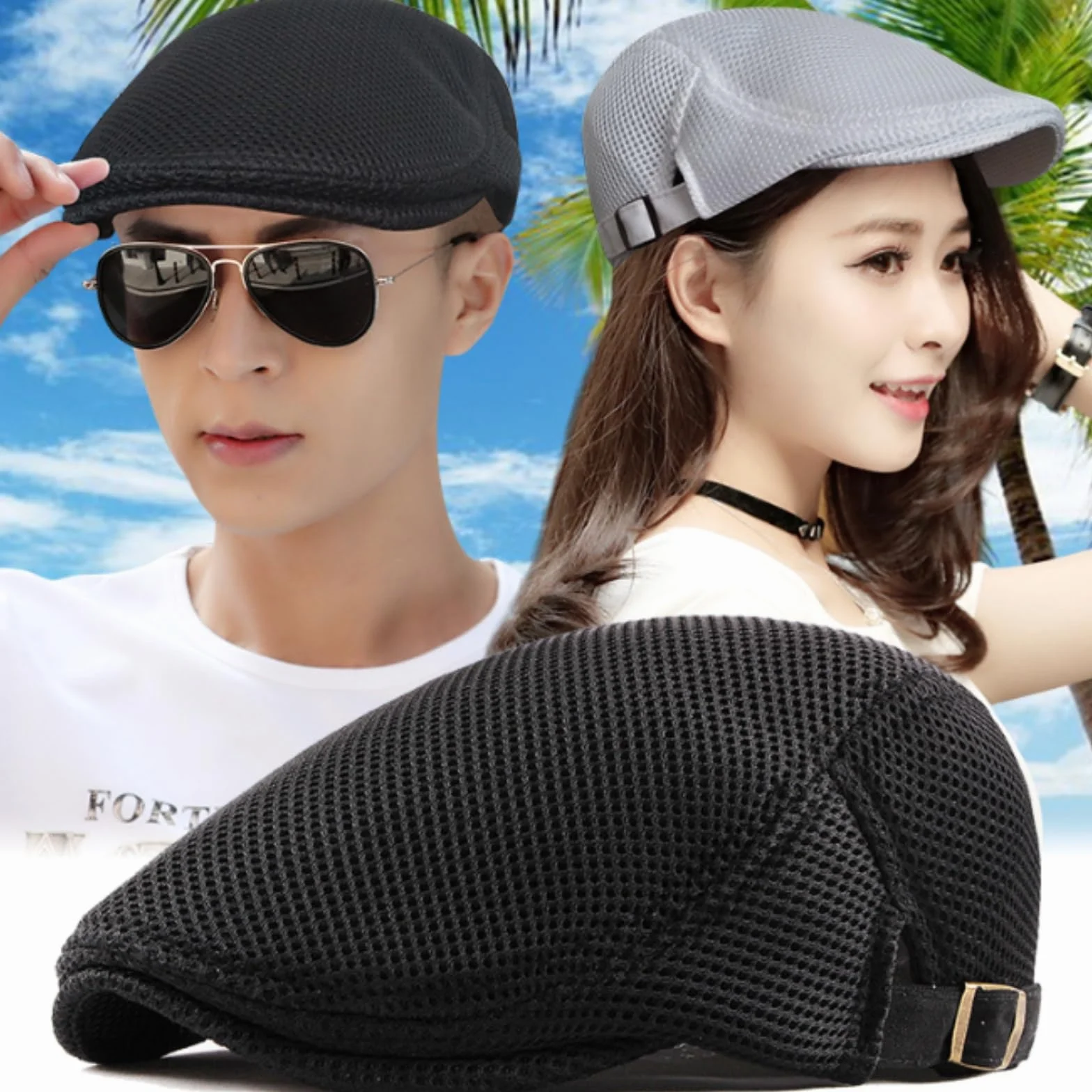 Unisex czapka z daszkiem, czapka beret, oddychająca siateczka, płaska czapka, męska letnia cienka czapka Gatsby Newsboy, beret, kaszkiet męski, letnia czapka sportowa, regulowana 55-60 cm