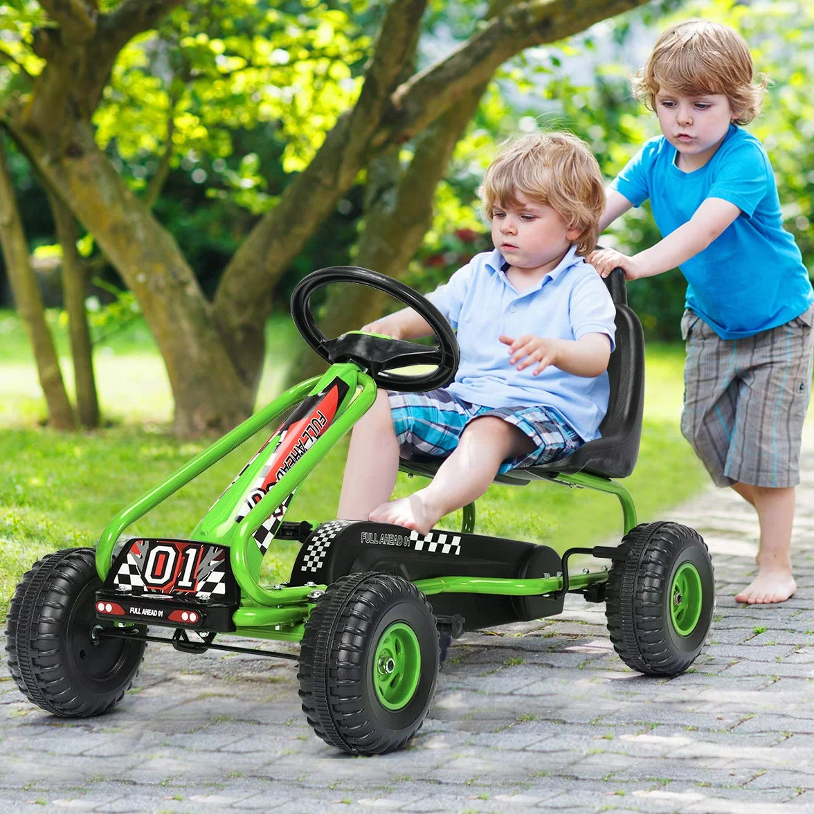 COSTWAY Gokart z regulowanym siedziskiem, gokart z hamulcem ręcznym, obciążenie do 30 kg, pedały Go Cart, pojazd pedałowy, pojazd dla dzieci od 3 lat (zielony)
