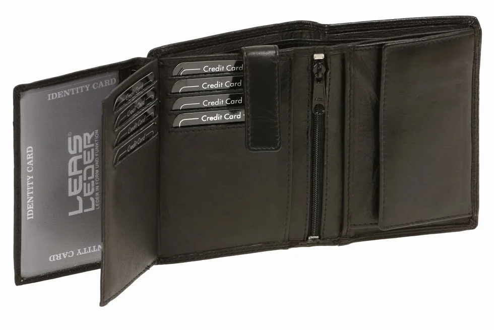 LEAS Wiedeński portfel kombi ochrona RFID z tajną kieszenią z prawdziwej skóry, czarny Special Edition, czarny, 12,5x9,5cm, wiedeński portfel kombi