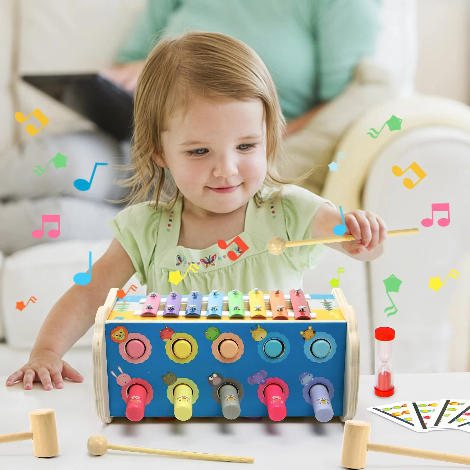 Montessori zabawka dla dzieci od 1 roku życia, zabawka motoryczna 4 w 1, zabawka motoryczna dla dzieci od 1 roku życia, z ksylofonem, labirynt, drewniana zabawka dla niemowląt, prezent dla dziewczynek