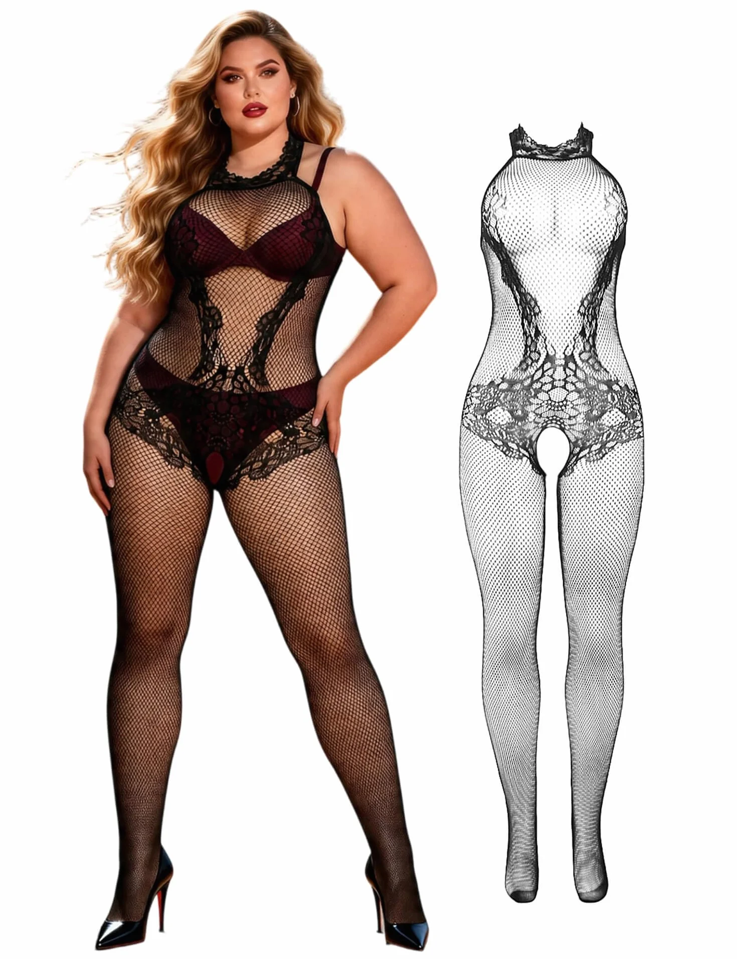 comeondear Siateczkowa bielizna plus size bielizna damska uwodzicielska przezroczysta otwarta halter elastyczna bielizna seksowna damska gorąca bielizna