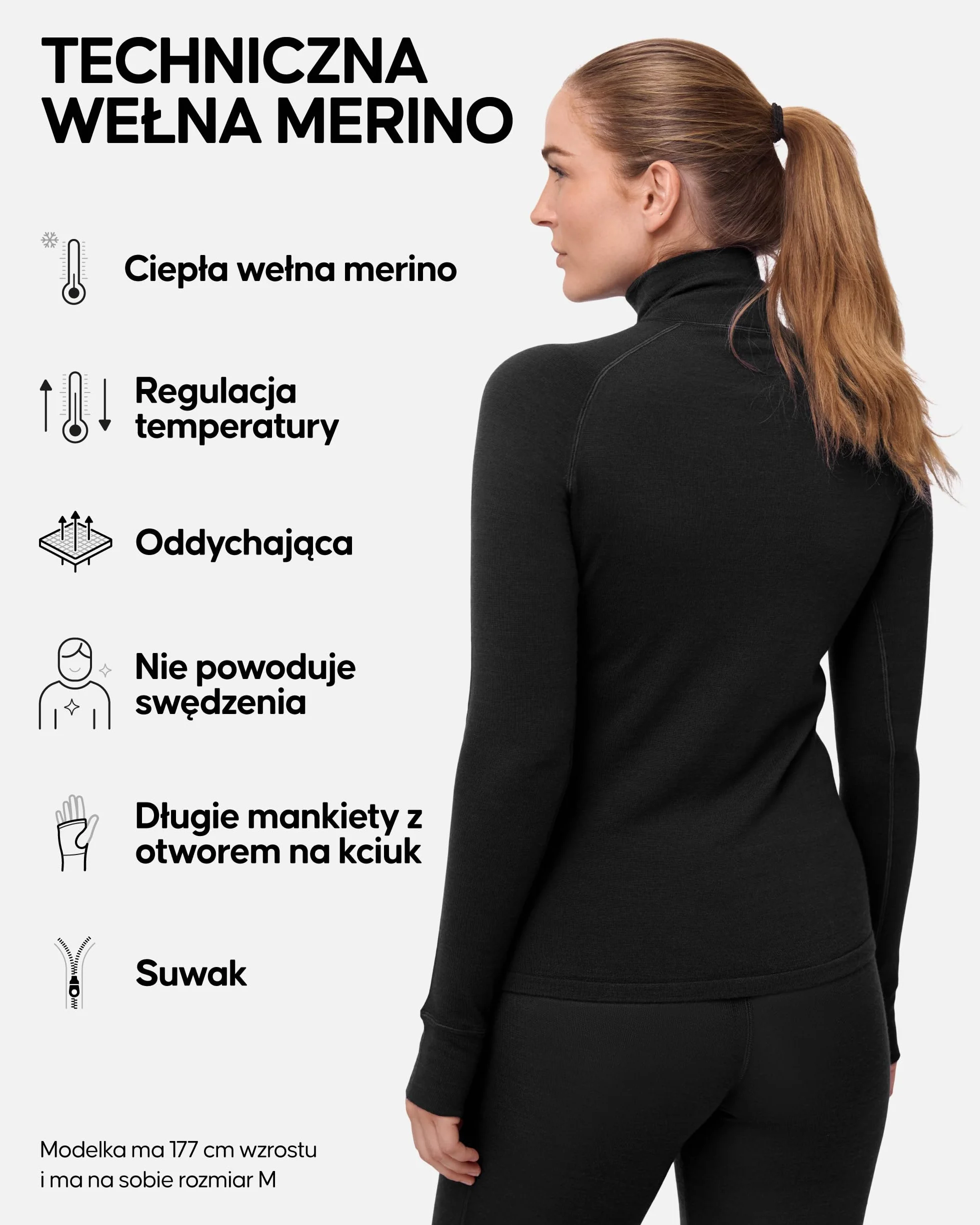 DANISH ENDURANCE Merino Wełniany Pół-Rozpinany Golf Termiczny Damski, Bielizna Termoaktywna Damska na Zimę