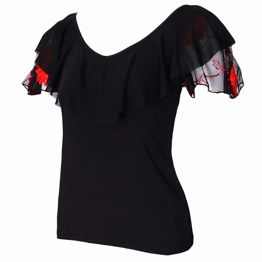 Ballroom Flamenco Latin Salsa Dance Bluzka Topy Odzież do tańca scenicznego Kostiumy Czerwony L, Czarny, L