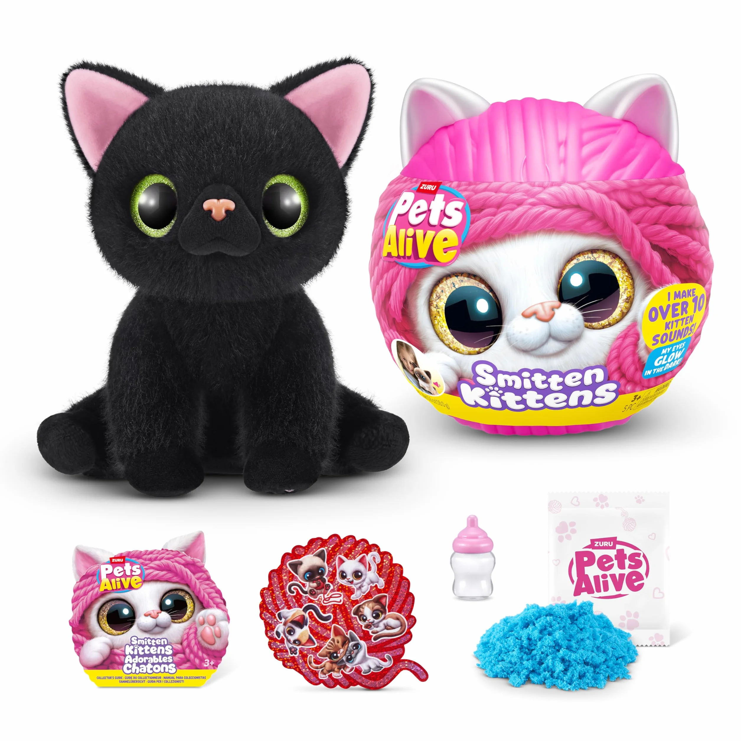 Pets Alive Smitten Kittens Surprise, Lucky, Nurture Play, Soft Toy Unboxing, interactive, 10 dźwięków, ultra miękkie pluszaki, Adopt Electronic Pet Kitten (Lucky)