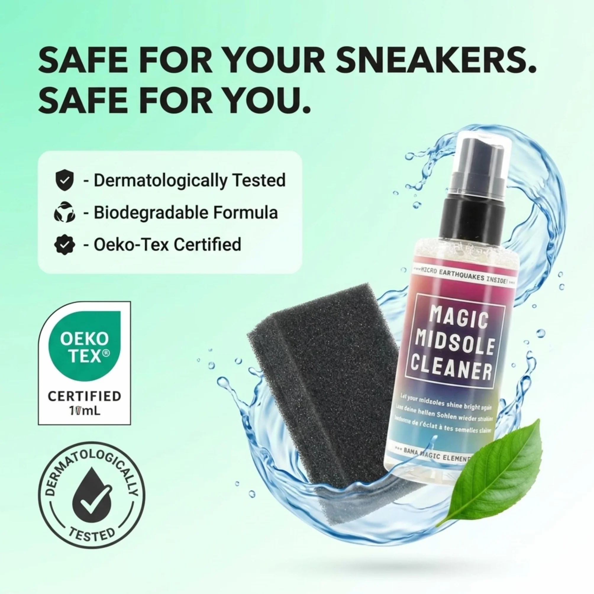 Bama Magic Cleaner Kit do czyszczenia butów, spray do czyszczenia podeszwy, biodegradowalny środek do czyszczenia sneakersów, 100 ml + gąbka, przezroczysty, jeden rozmiar