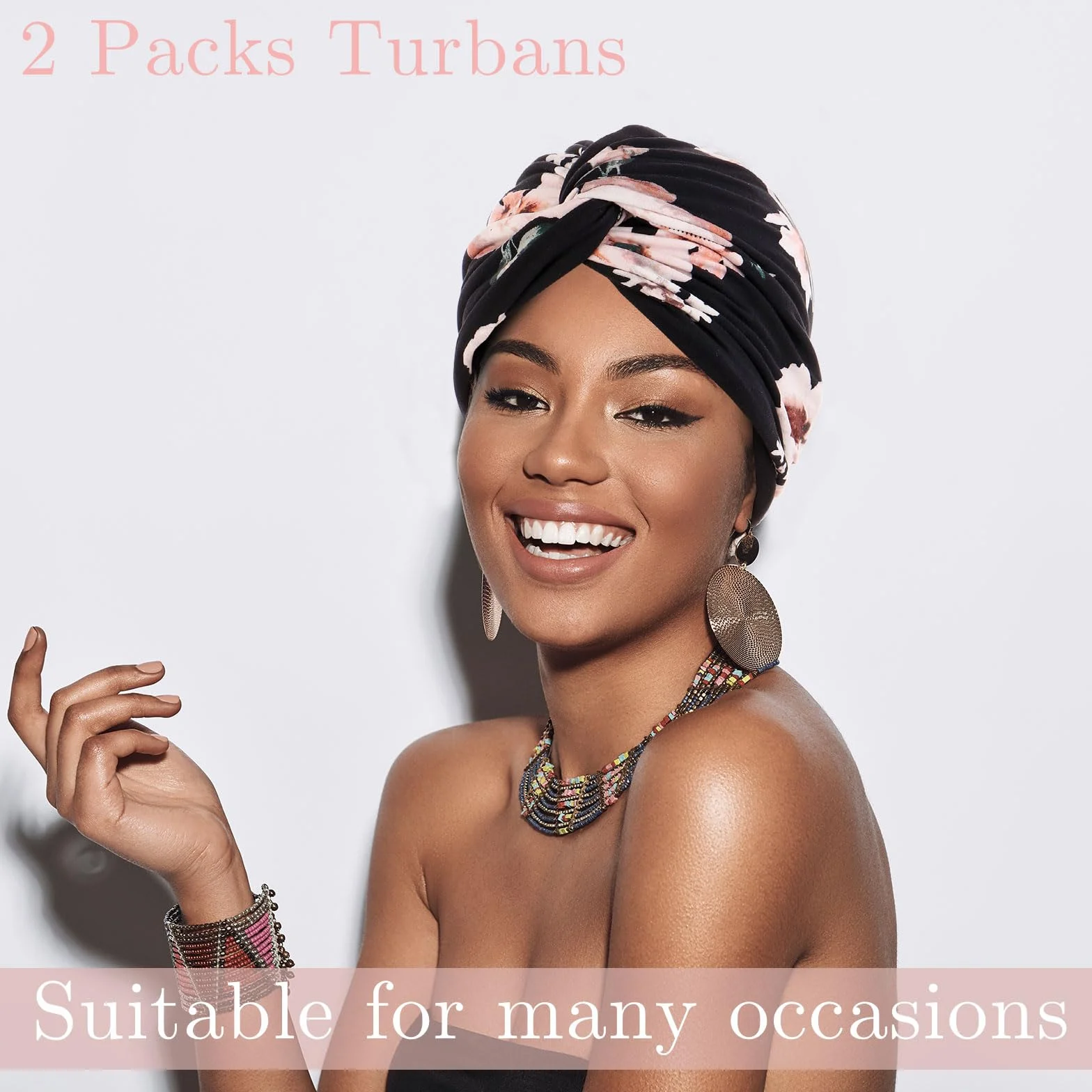 XEPST Turbany z nadrukiem dla kobiet, 2 sztuki, miękkie, wstępnie zawiązane węzły, turban, nakrycie głowy po chemioterapii, plisowana czapka beanie