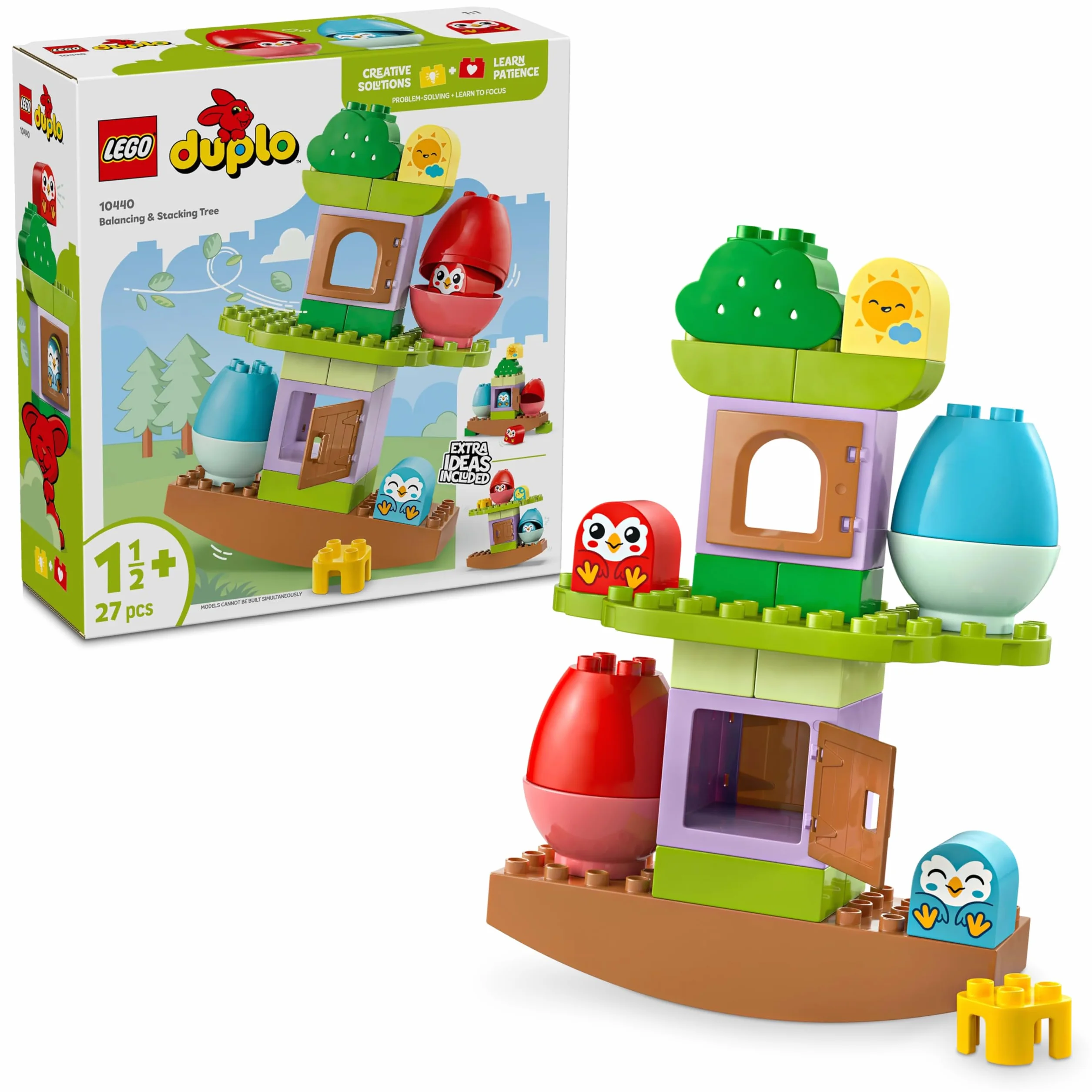 LEGO DUPLO Moje Pierwsze Balansujące Drzewko, Edukacyjna Zabawka dla Dziecka z Domkiem na Drzewie i 2 Figurkami Ptaków, Kreatywny Pomysł na Prezent na Roczek dla Dziewczynki i Chłopca, 10440