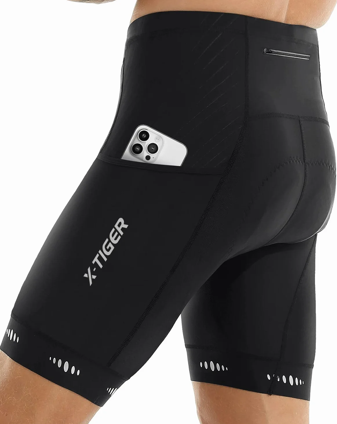 X-TIGER Męskie spodnie rowerowe z wyściółką 5D, spodnie rowerowe, oddychające, szybkoschnące, z 3 kieszeniami, 801 czarny, XL
