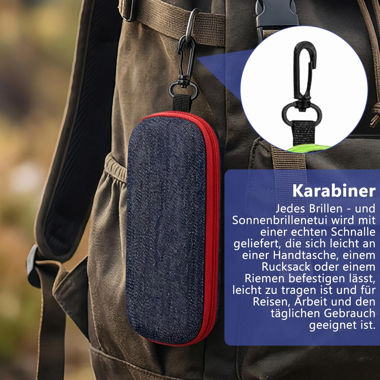 Etui na okulary, 4 sztuki, materiał dżinsowy, twarde etui na okulary przeciwsłoneczne, etui z karabińczykiem i 4 ściereczkami do czyszczenia, do okularów sportowych, rowerowych, do czytania