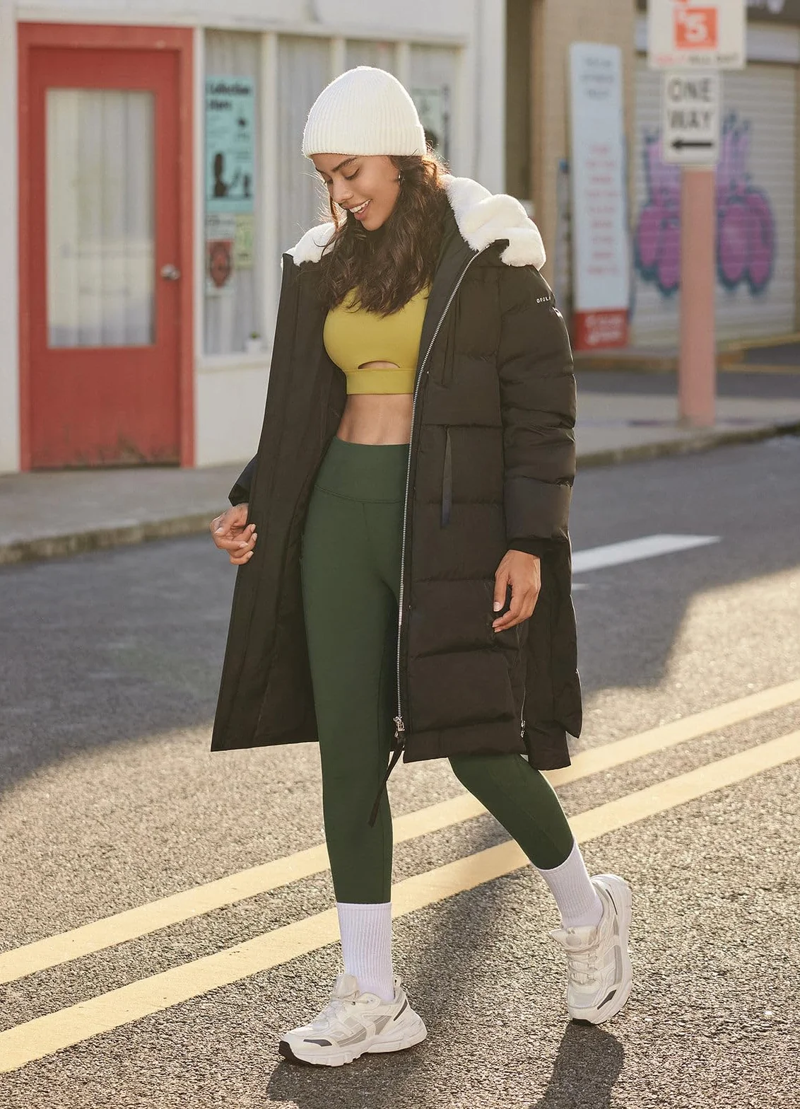BALEAF Legginsy termiczne, damskie, zimowe, legginsy z wysokim stanem, legginsy sportowe z kieszeniami, legginsy do jogi z polaru, spodnie zimowe są wodoodporne