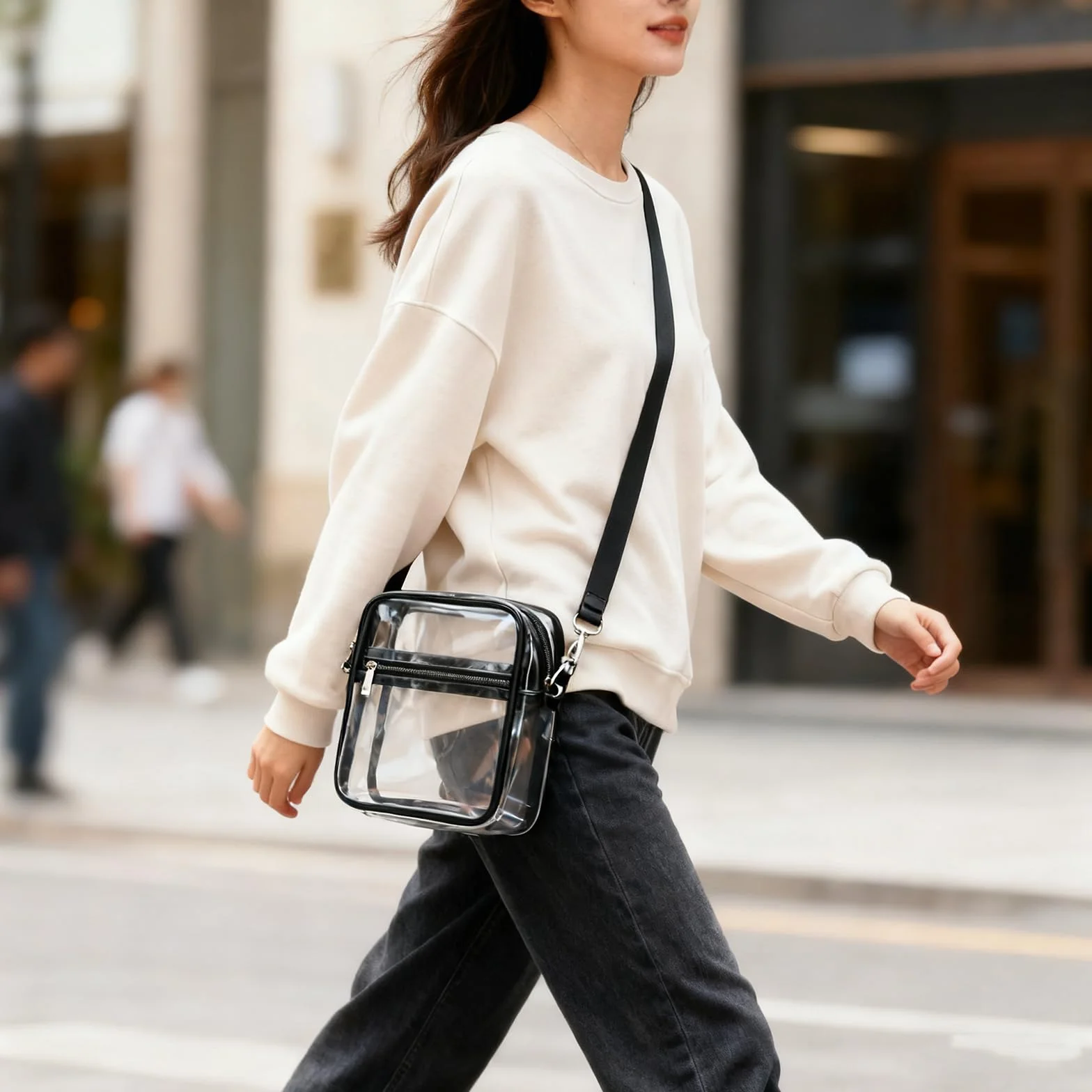 Przezroczysta torba crossbody, przezroczysta torba na ramię z PCW z regulowanym paskiem, zatwierdzona przez stadion, przezroczysta torebka na koncert, stadion, podróż, festiwal, imprezy