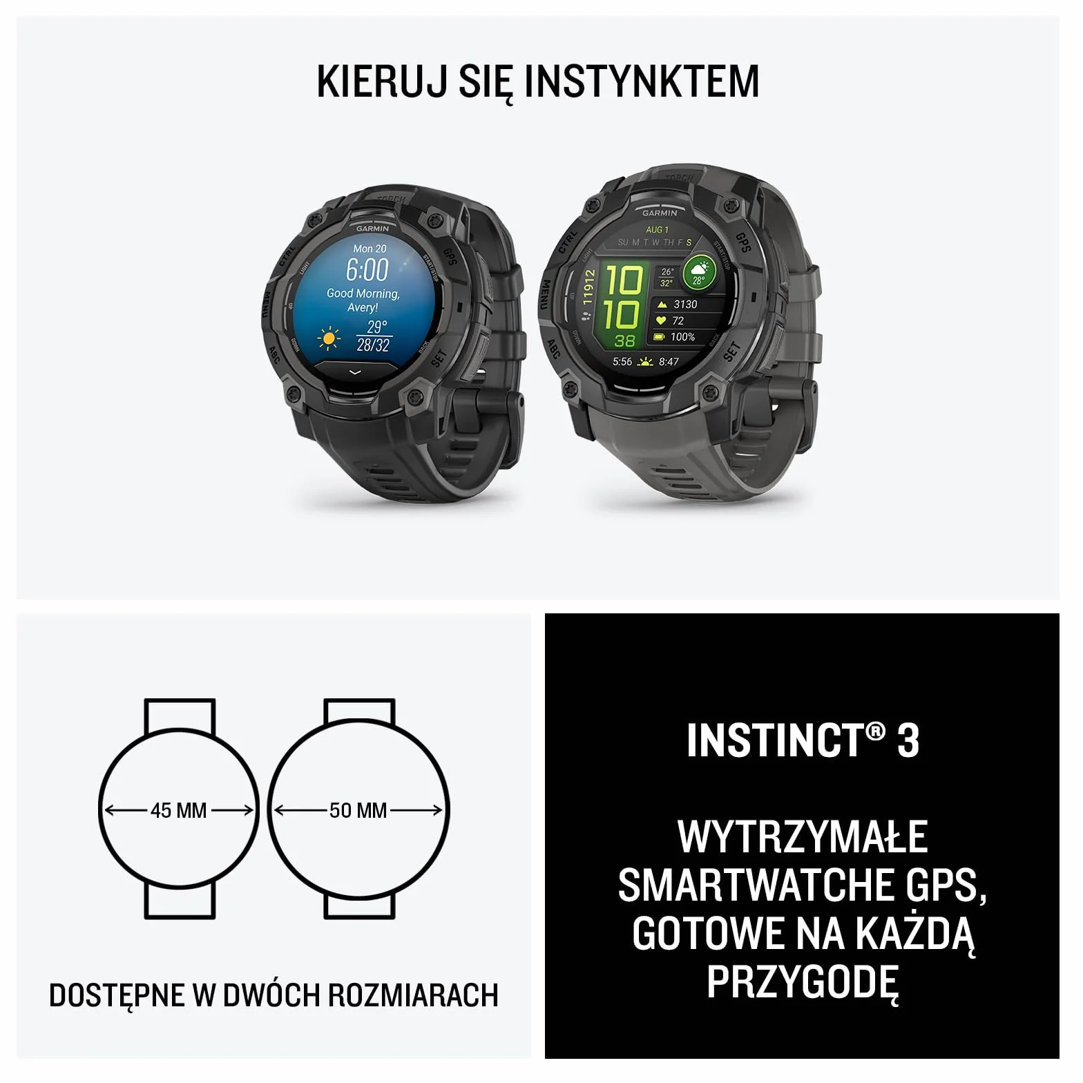 Garmin Instinct 3 [odnowiony], 45 mm AMOLED wytrzymały smartwatch GPS, wbudowane aplikacje sportowe i monitorowanie zdrowia, latarka LED, odporny na wstrząsy, 10 ATM, czas pracy baterii do 18 dni
