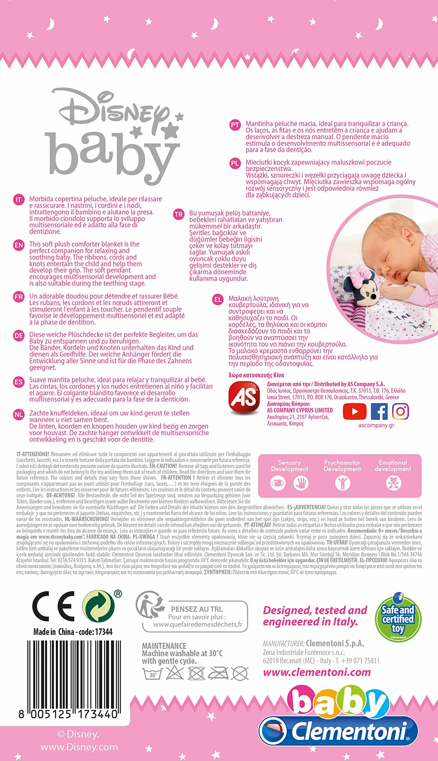 Clementoni - 17344 - Disney Baby Kocyk Mała Minnie Dla Dzieci Od 0 Miesięcy