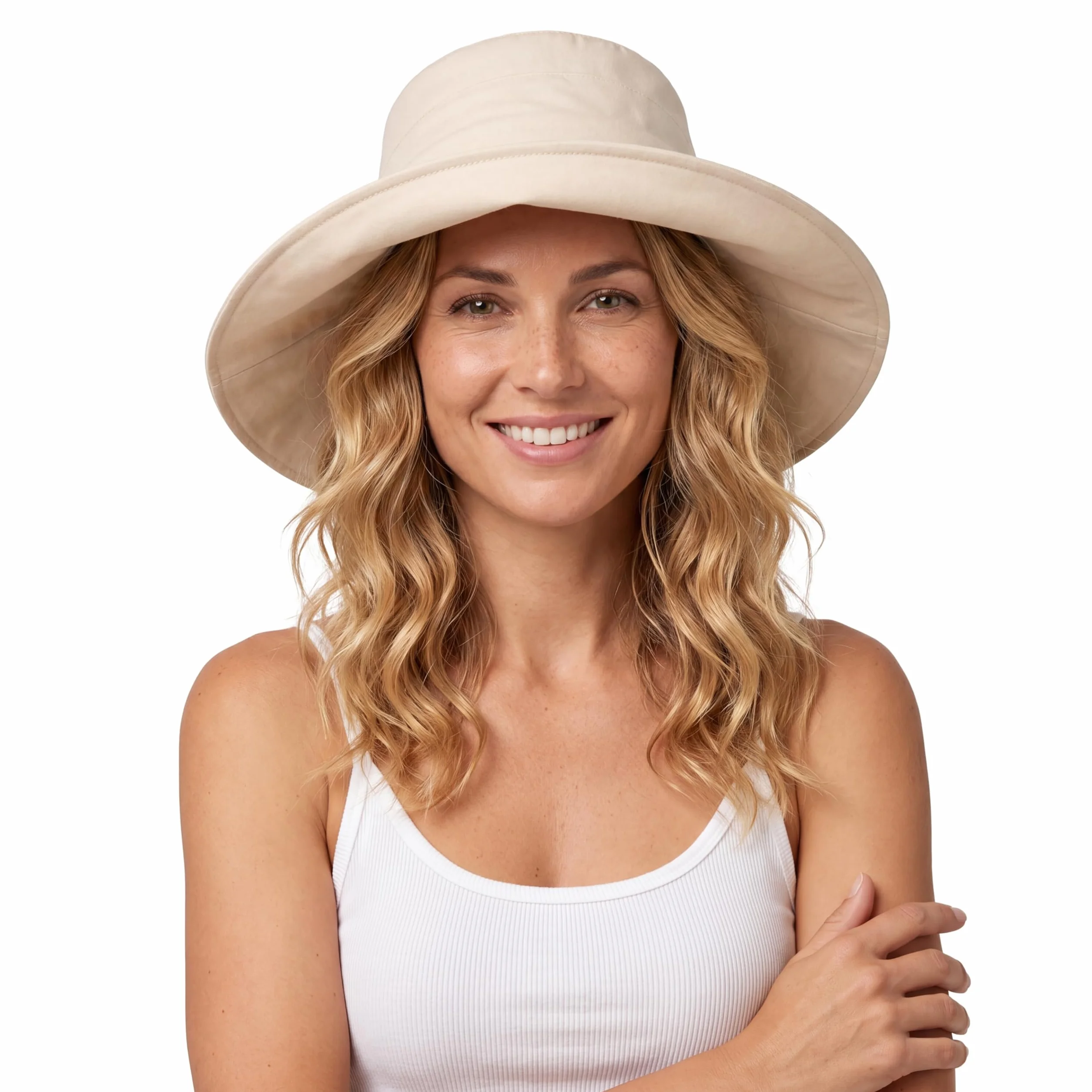 Comhats ChicPony™ damski kapelusz przeciwsłoneczny z szerokim rondem, ochrona przed promieniowaniem UV, kapelusz damski, na lato, składany, bawełna, len, kapelusz plażowy