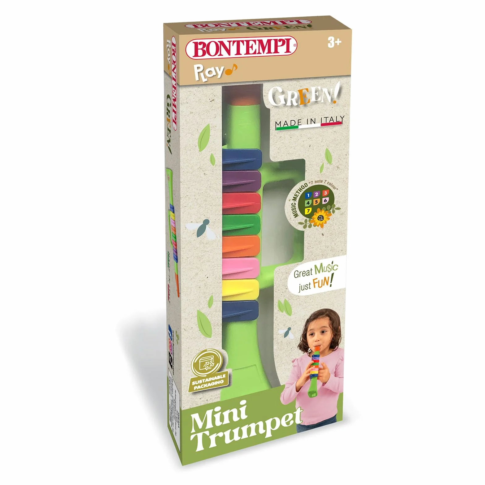 Bontempi 8 kolorowych notek, trąbka, 270 mm, muzyczna zabawka dla dzieci 3+