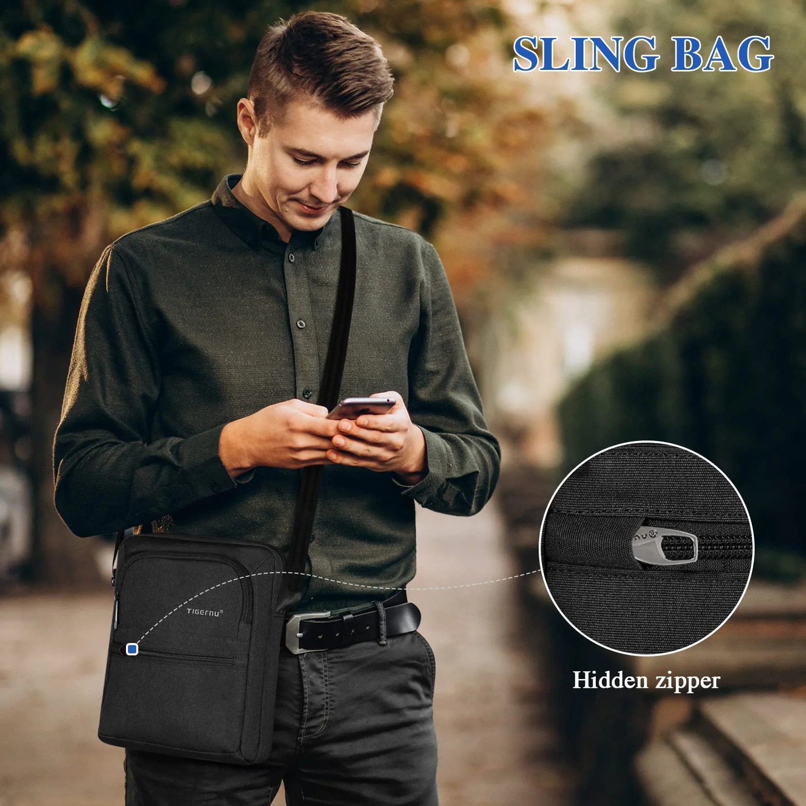 BAIGIO Torba na ramię męska, torba Oxford mała, torba męska crossbody, messenger z przegrodą na iPad i regulowanym paskiem na ramię, czarny, 21 * 8 * 26 cm, Współczesny
