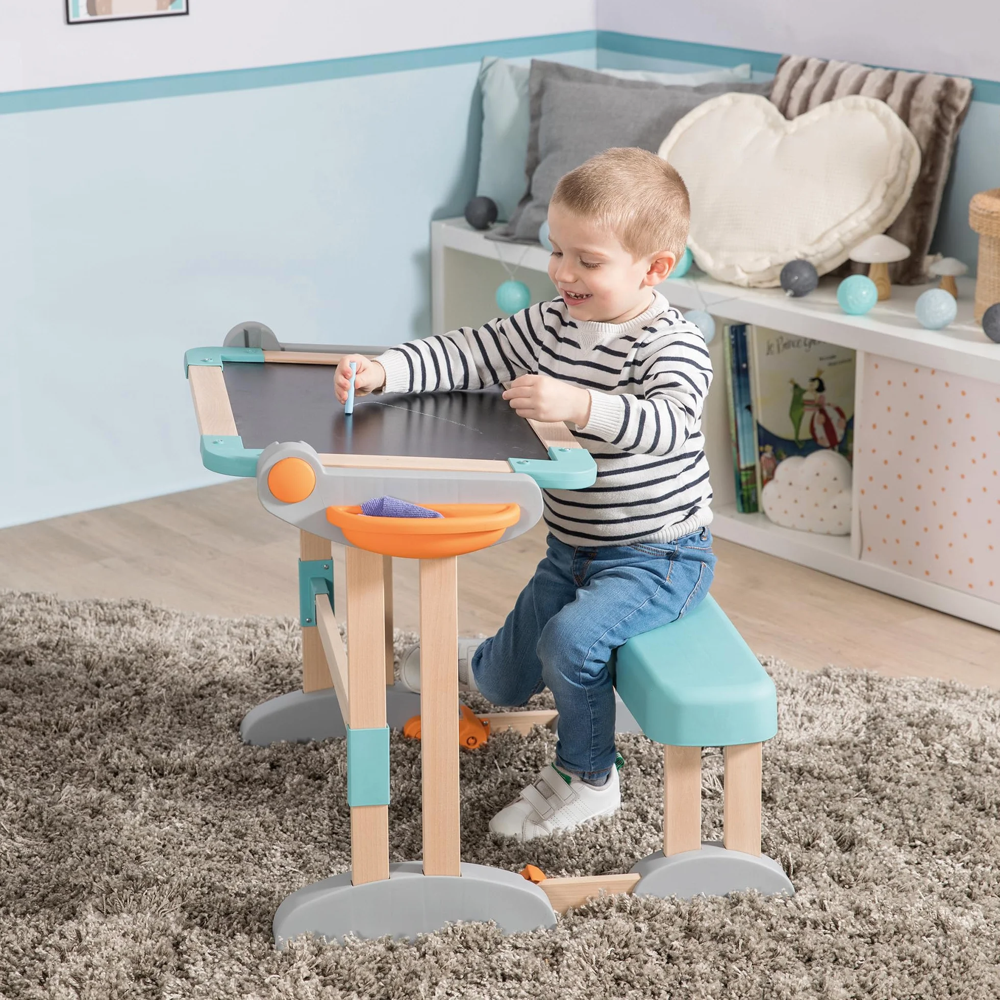 Smoby - Biurko Modulo Space - Możliwość przekształcenia w dwustronną tablicę - Drewno i plastik - Składane i kompaktowe - W zestawie 80 akcesoriów - Od 3 lat