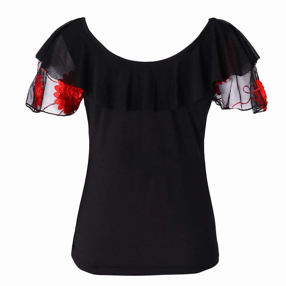 Ballroom Flamenco Latin Salsa Dance Bluzka Topy Odzież do tańca scenicznego Kostiumy Czerwony L, Czarny, L