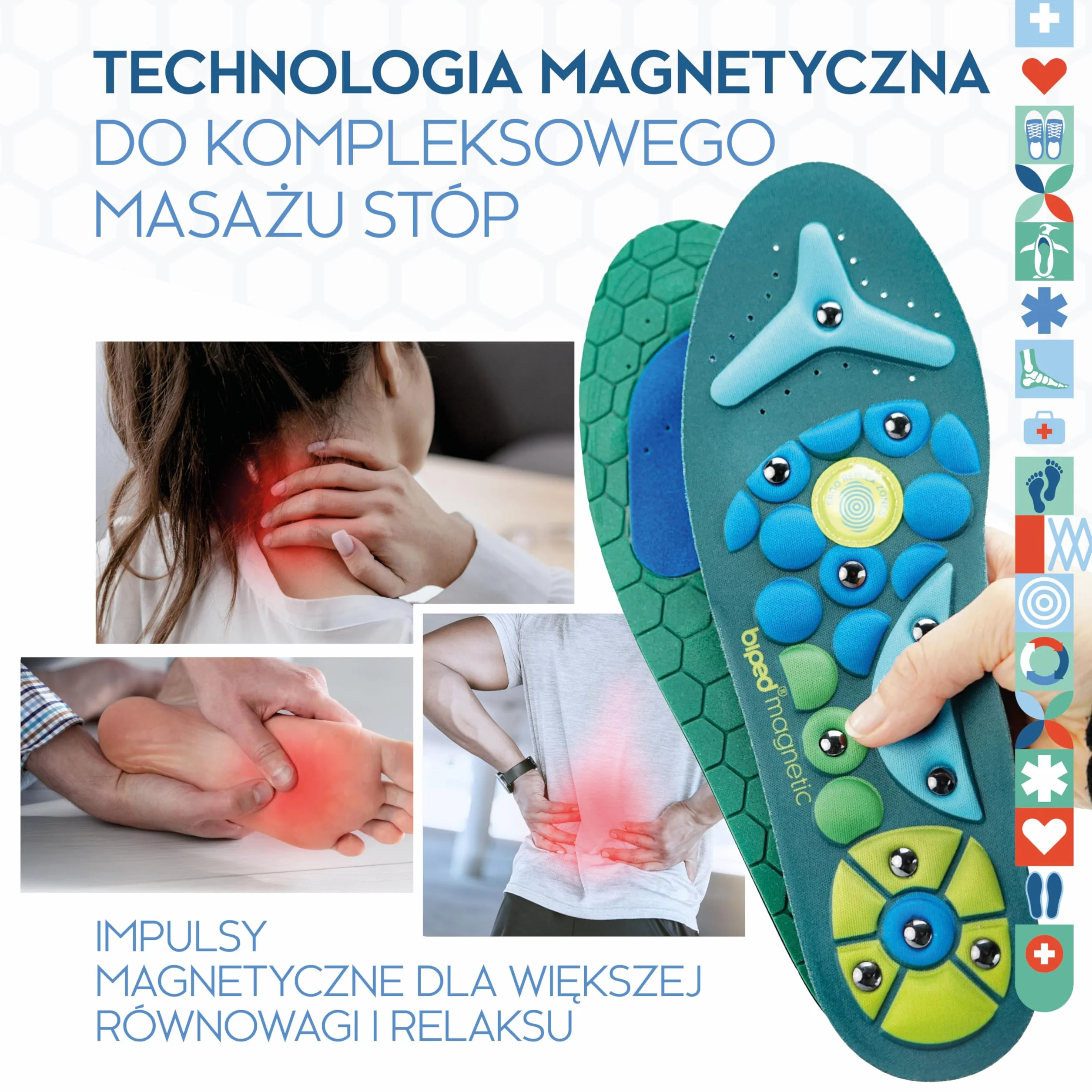 biped oryginalne magnetyczne wkładki akupresurowe dla mężczyzn i kobiet - również na zapalenie powięzi podeszwowej, płaskostopie i do masażu stóp z2930(S = 36-39)
