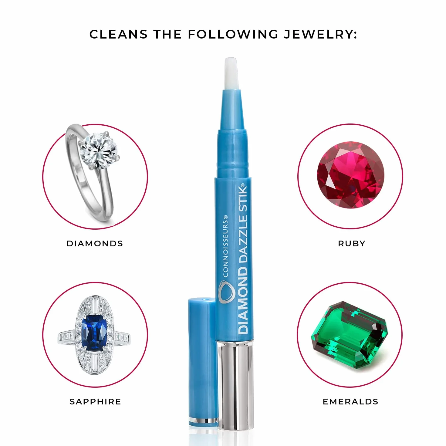 Connoisseurs Środek do czyszczenia biżuterii Diamond Dazzle Stik, środek czyszczący do biżuterii Sparkle & Shine, końcówka pędzla i kompaktowy do diamentów i kamieni szlachetnych (diamentowy sztyft