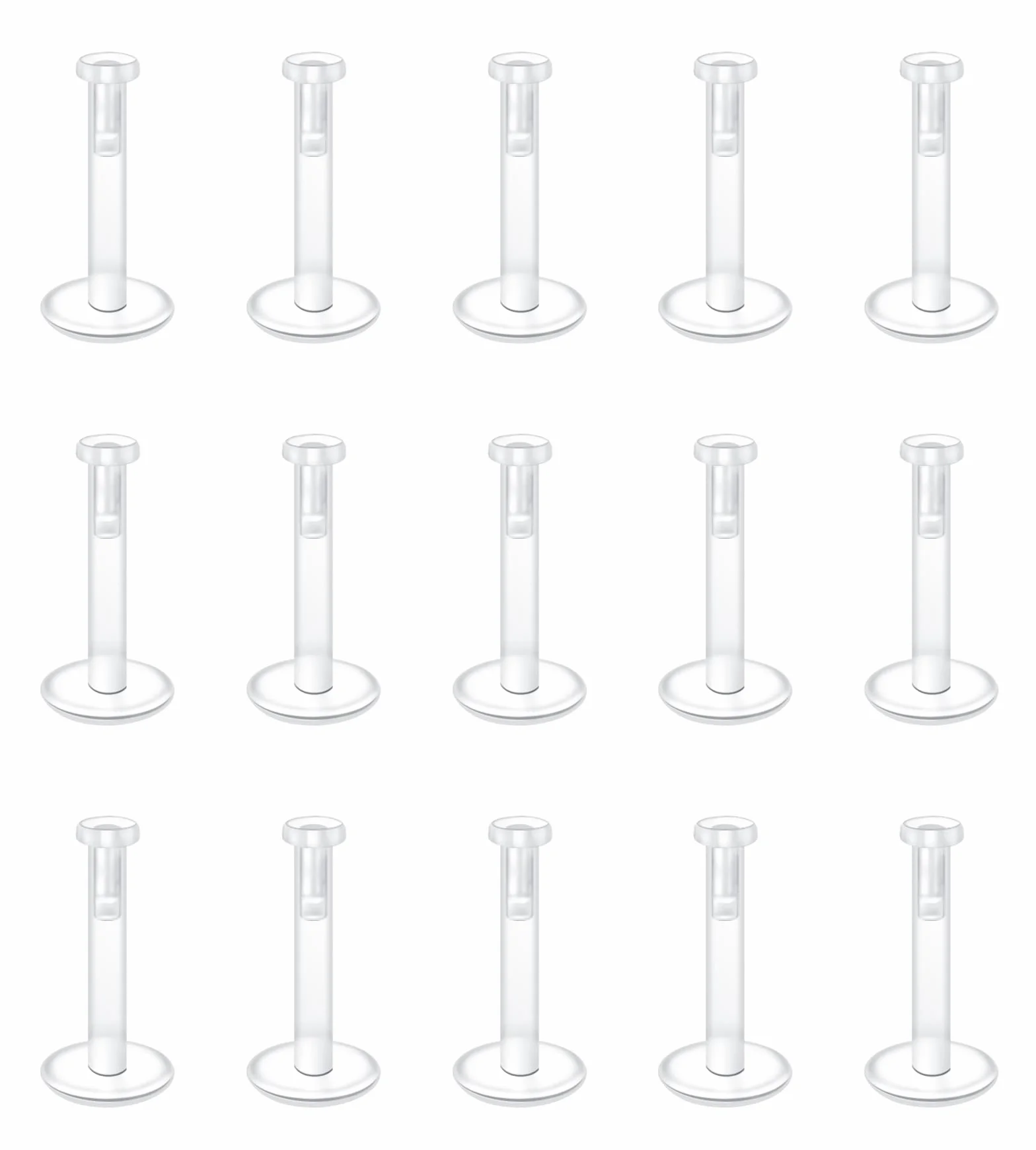 VCMART 15 szt. przezroczyste drążki do ust labret sztyfty 16 g wciskane plastikowe płaskie Helix Tragus Stud 6-12 mm Bioflex, elastyczne