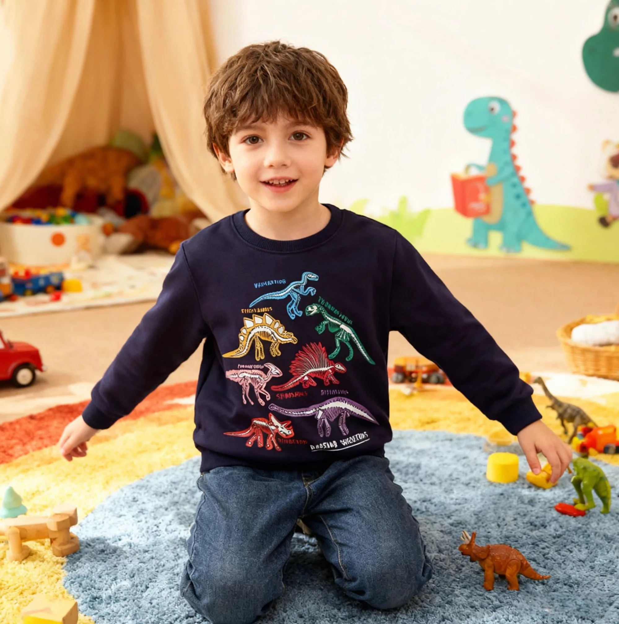 Dziecięca bluza z dinozaurami bawełniana bluza dziecięca z długim rękawem chłopcy jesień zima bluza dzieci 2-7 lat