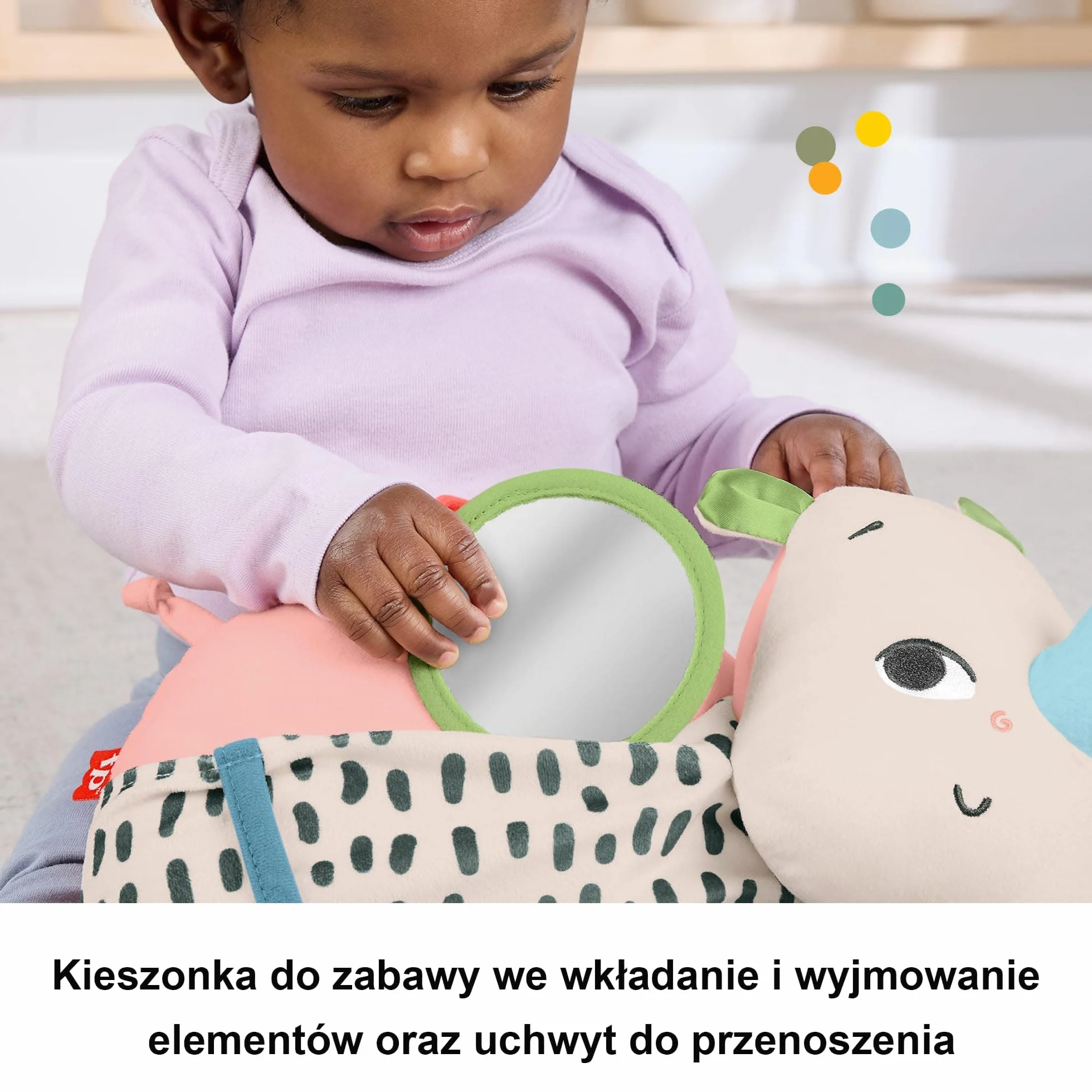 Fisher-Price Planet Friends Nosorożec aktywizujący Miękka zabawka sensoryczna do zabawy na brzuszku dla dzieci od narodzin, HYR55
