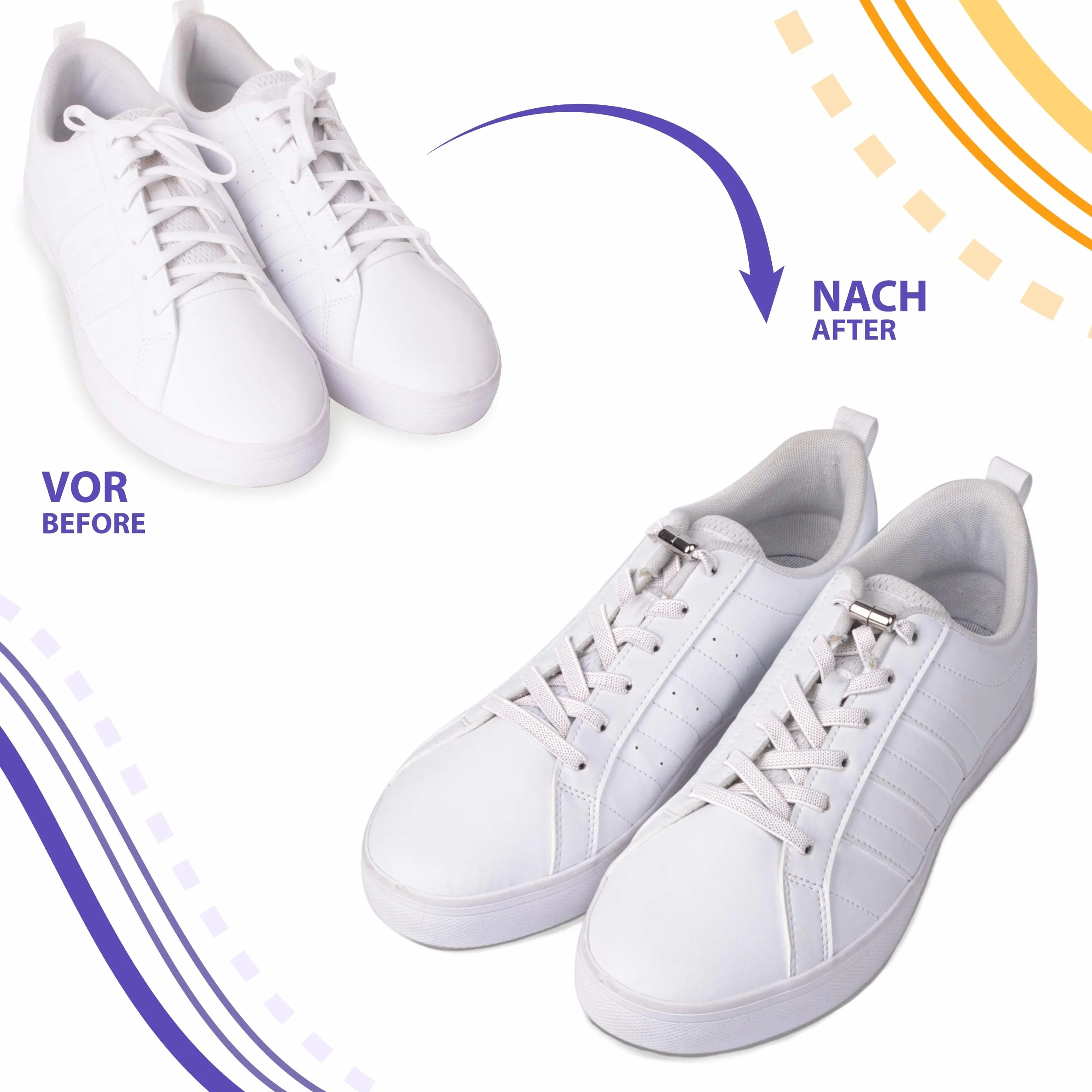 SULPO Płaskie elastyczne sznurówki bez wiązania - Sznurowadła bez wiązania z metalowym zapięciem - Gumowe sznurówki do sneakersów, butów sportowych i casualowych - Dla dorosłych i dzieci