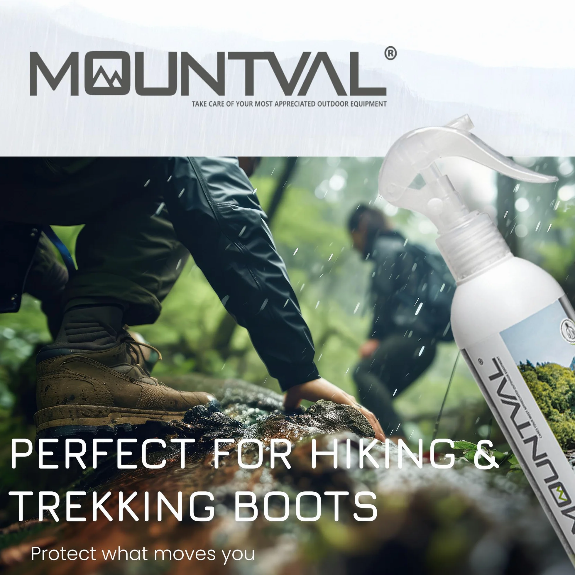 Mountval Środek impregnujący, protector, impregnowanie butów outdoorowych z tkaniny tekstylnej, nubuku, dzikiej i tradycyjnej skóry, odpowiedni do Gore-Tex, Przezroczysty i neutralny, 300.00 ml