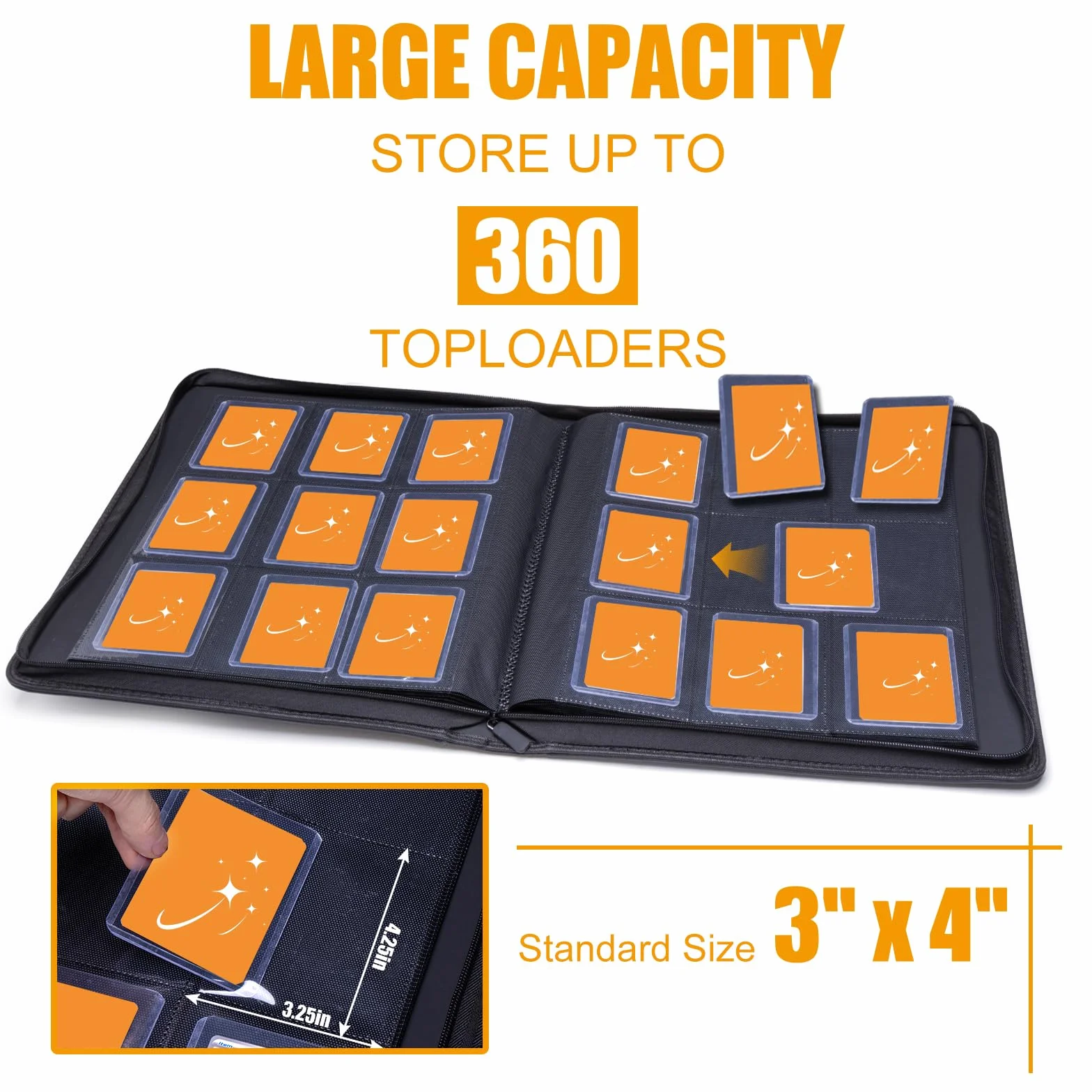 TopLoader Binder teczka na zeszyty, 9 przegródek, Top Loader, album na karty kolekcjonerskie 360 3" x 4", album na karty Toploader, do wymiany