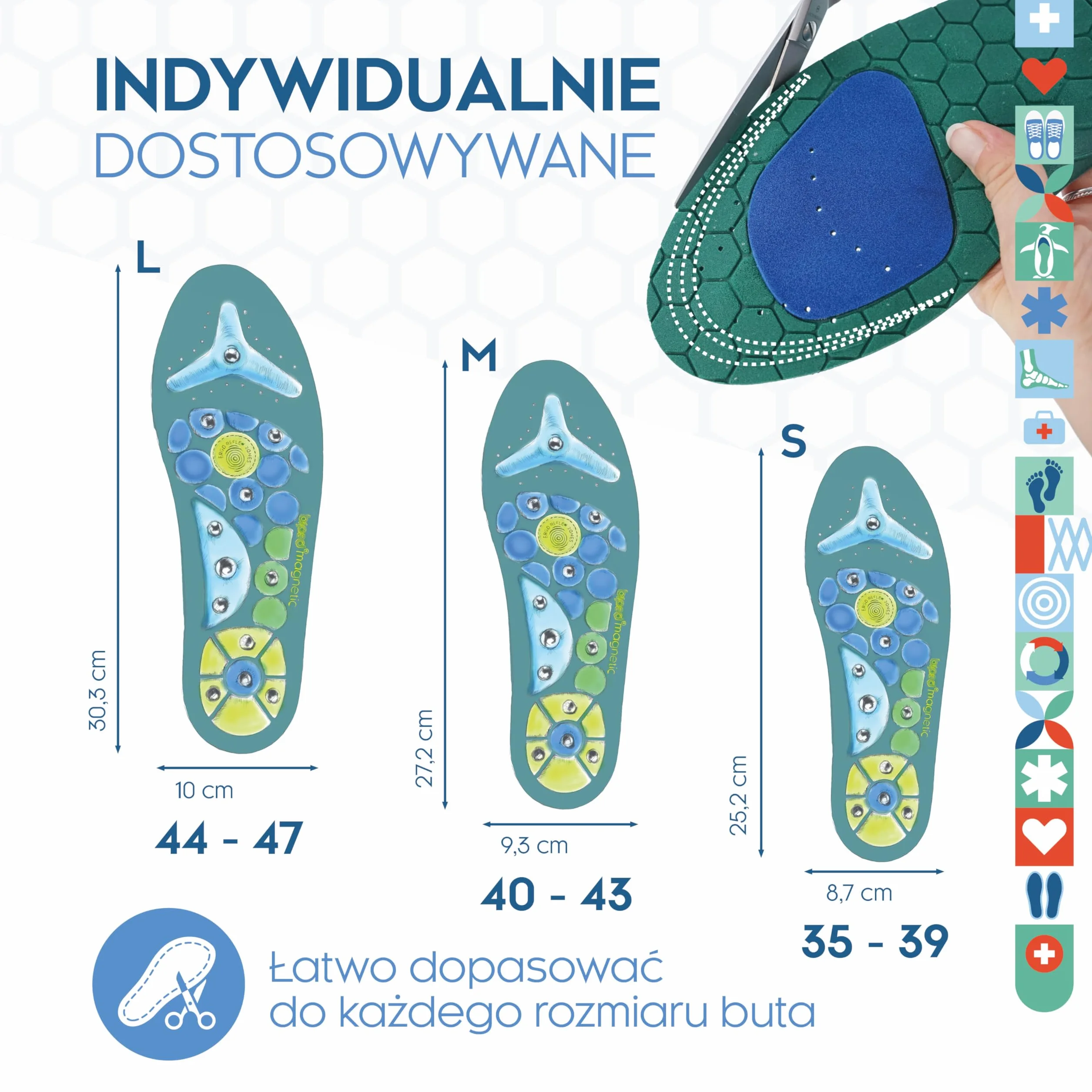 biped oryginalne magnetyczne wkładki akupresurowe dla mężczyzn i kobiet - również na zapalenie powięzi podeszwowej, płaskostopie i do masażu stóp z2930(S = 36-39)