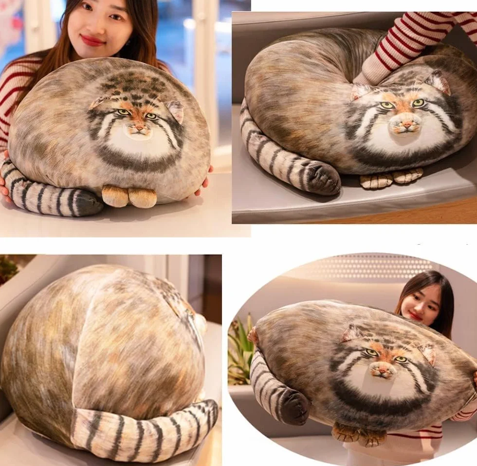 XIAOHONG Chubby poduszka w kształcie kota stepowego, 45 cm, pluszowa poduszka, uroczy kot stepowy, wypchane zwierzę, miękki pluszak, kotek, pluszowa poduszka, lalka, duża pluszowa zabawka, prezent dla