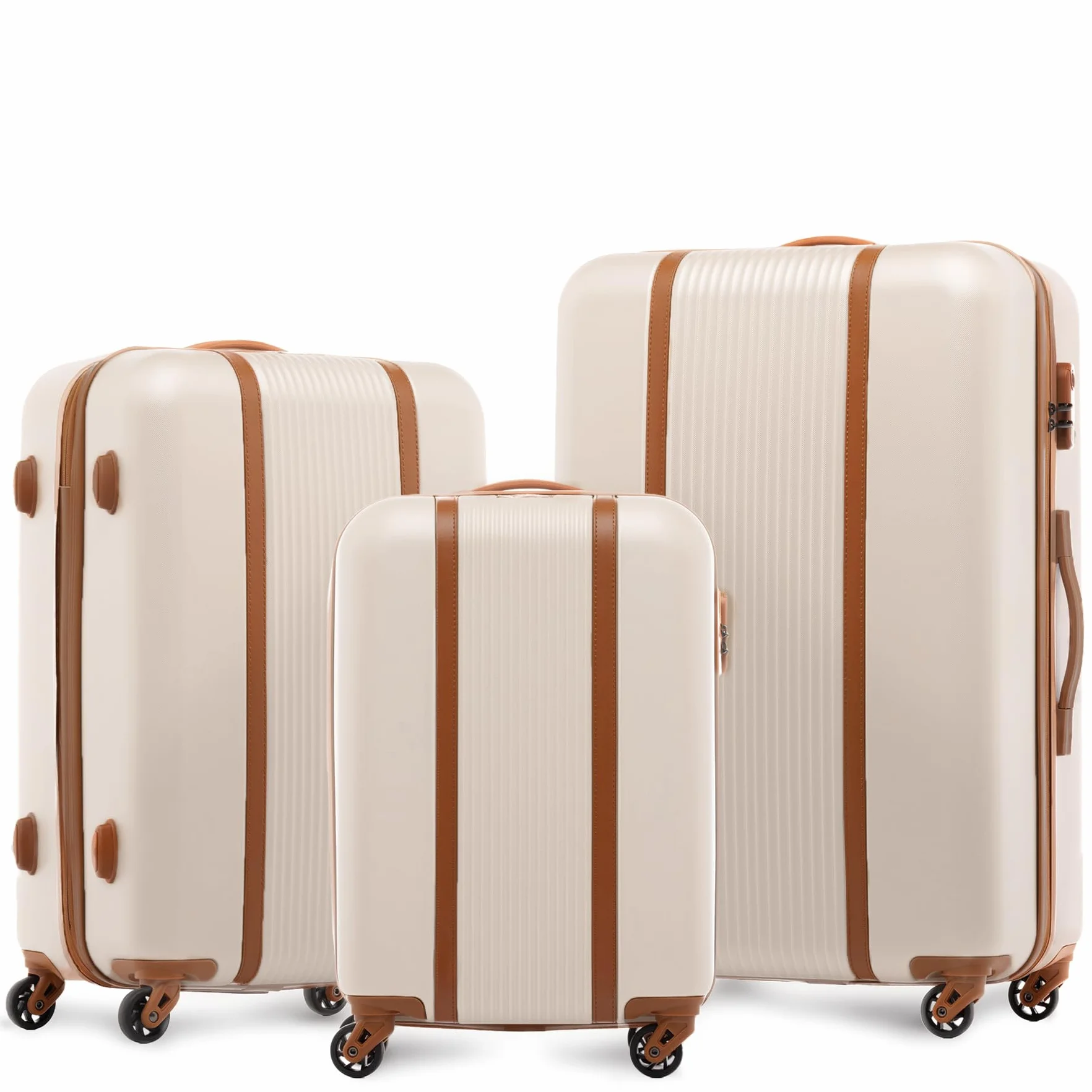 FERGÉ zestaw walizek z twardą obudową, 3-częściowy Milano Trolley-Set - bagaż podręczny 55 cm, rozm. L i XL, 3 walizki na kółkach, 4 kółka, 100% tworzywo ABS, beżowo-brązowy, 3er Set