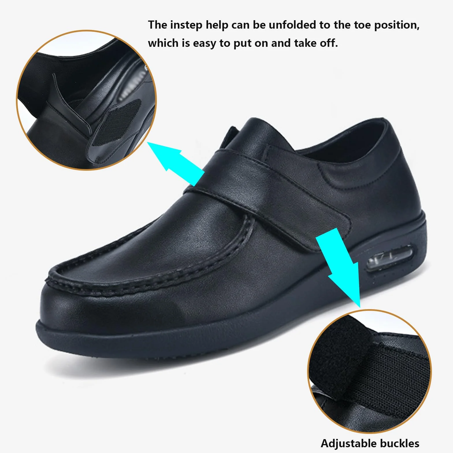 bumuam Męskie skórzane buty dla diabetyków bardzo szerokie buty ortopedyczne męskie buty skórzane regulowane szerokie wygodne buty do nadmuchiwanych stóp