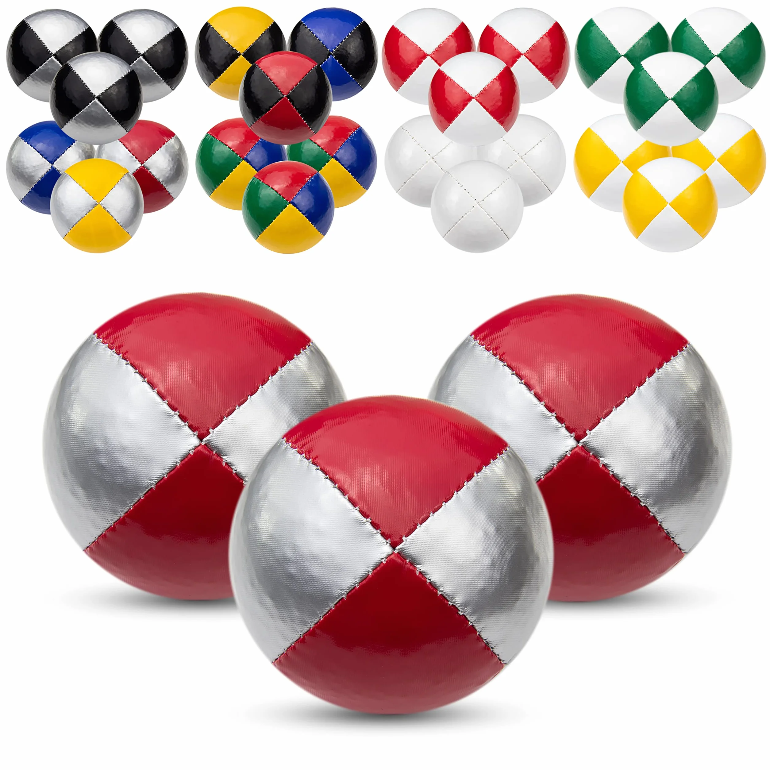 Juggle Dream 3x piłki do żonglowania — zestaw 3 profesjonalnych piłek do żonglerki z bezpłatnym filmem online, idealny dla początkujących i ekspertów (Srebrny/Czerwony)