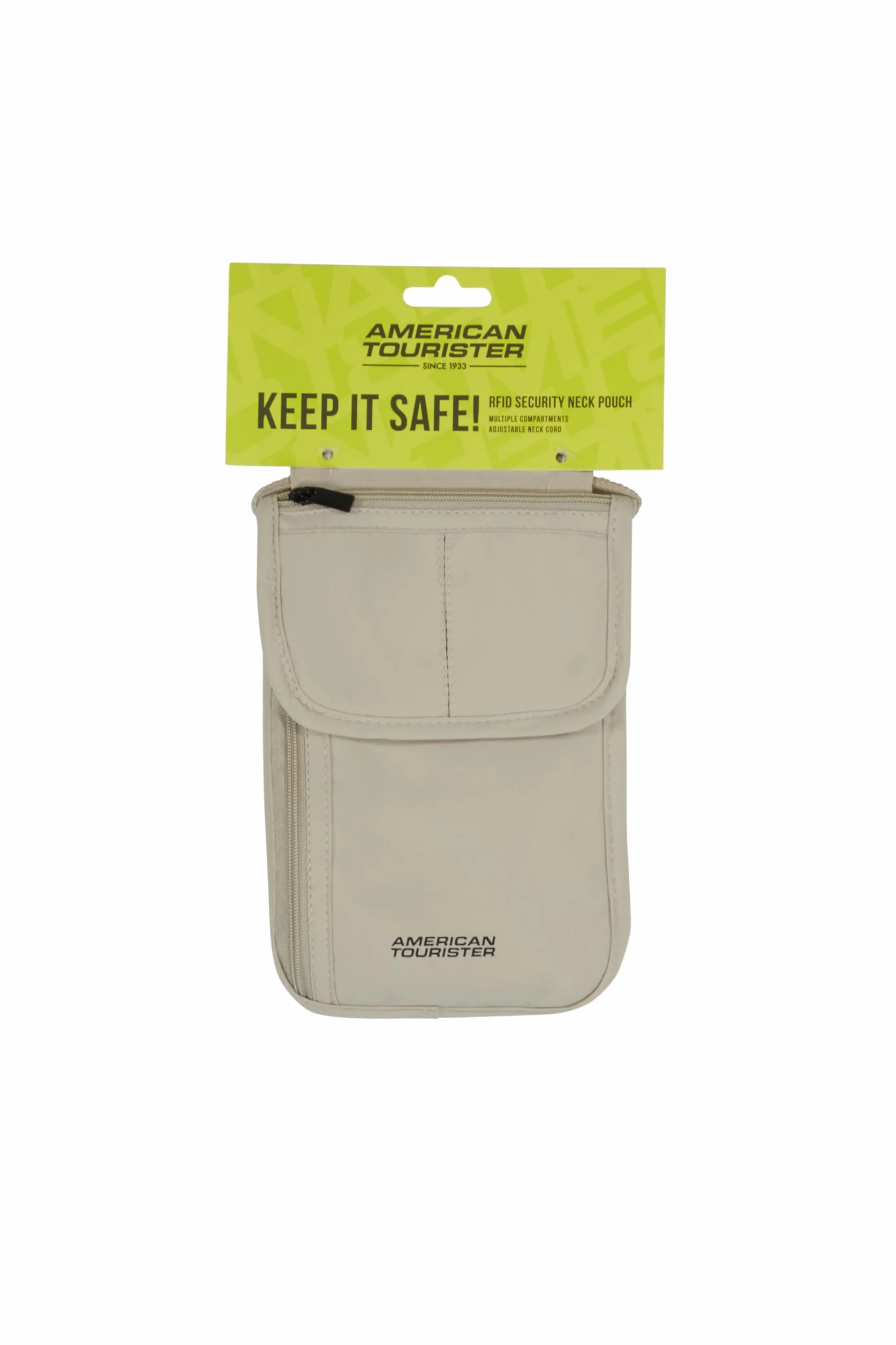 American Tourister – Saszetka na Szyje RFID dla Kobiet i Mezczyzn, Bezpieczna & Kompaktowa, Podrózna Saszetka na Szyje na Gotówke, Karty, Bilety & Paszport, Piaskowy