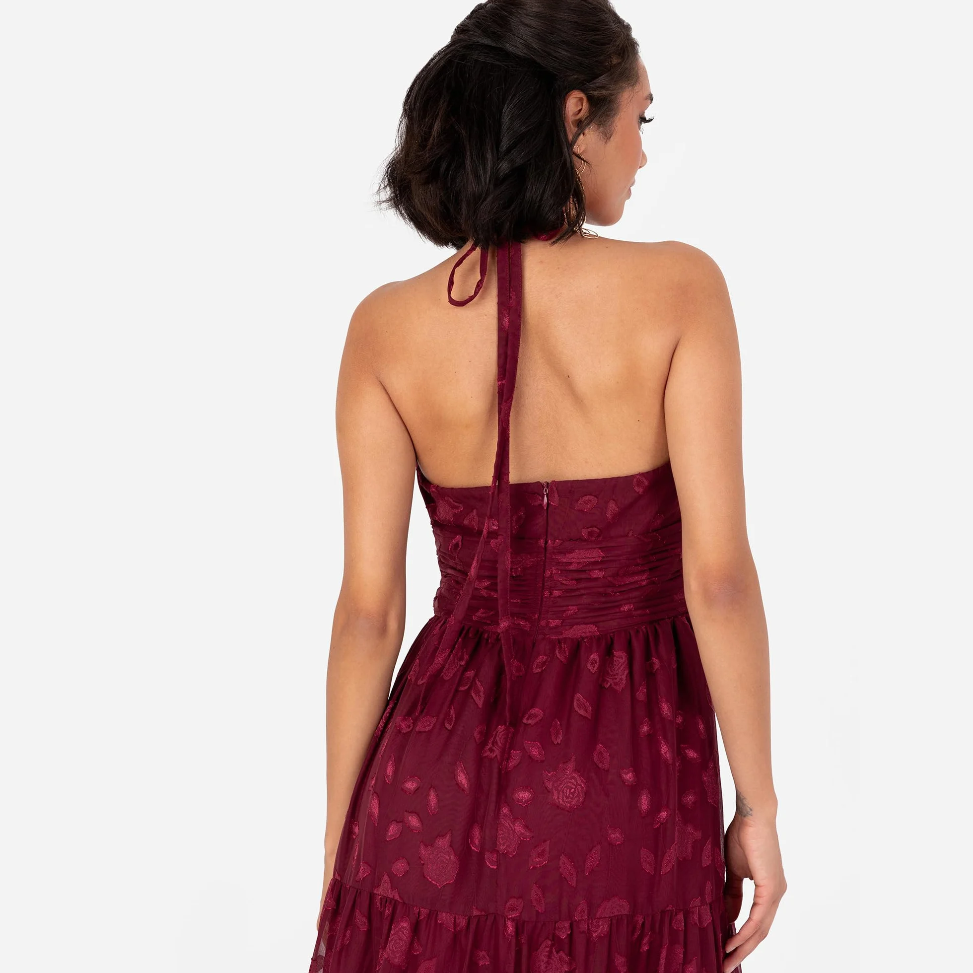 Maya Deluxe Damska sukienka damska Maxi Ladies bez rękawów, kwiatowy gorset, szyfon, żakard, linia A-line Tiered Evening Occasion Prom Dress, granatowy (Berry), 40