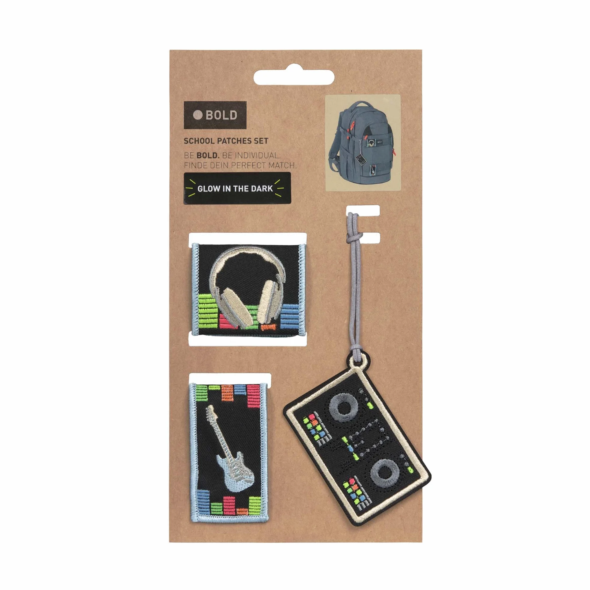 LÄSSIG Zestaw zawieszek i naszywek (2 szt.) z zatrzaskiem/Bold Match School Patches Set Music, Muzyka, M, naszywki