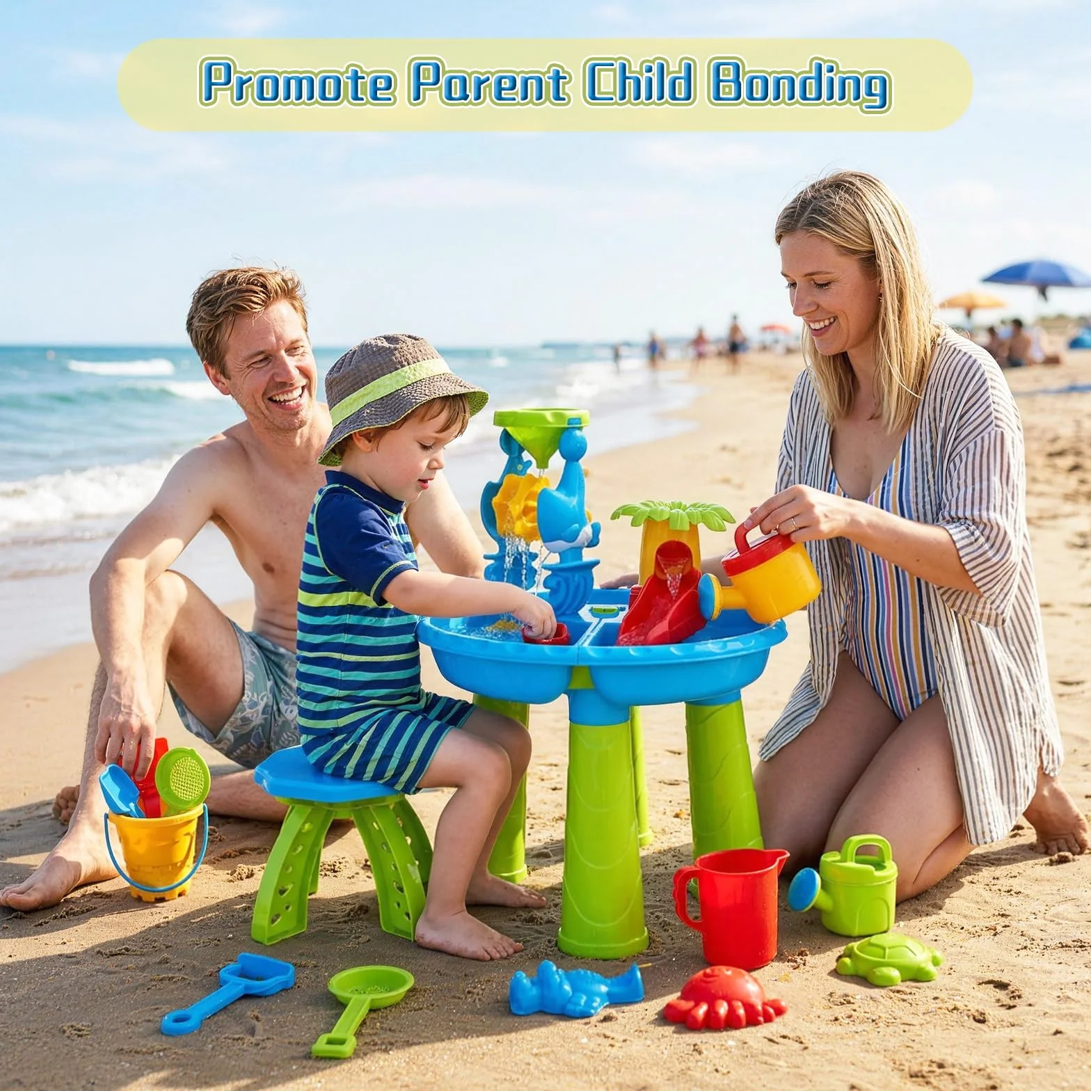 deAO Stół do zabawy wodnego 4 w 1, stół wodny dla dzieci, do użytku na zewnątrz, w zestawie forma do piasku, szufla, konewka, aktywność sensory play, stół do wody, zabawka dla dzieci od 2, 3, 4 lat,