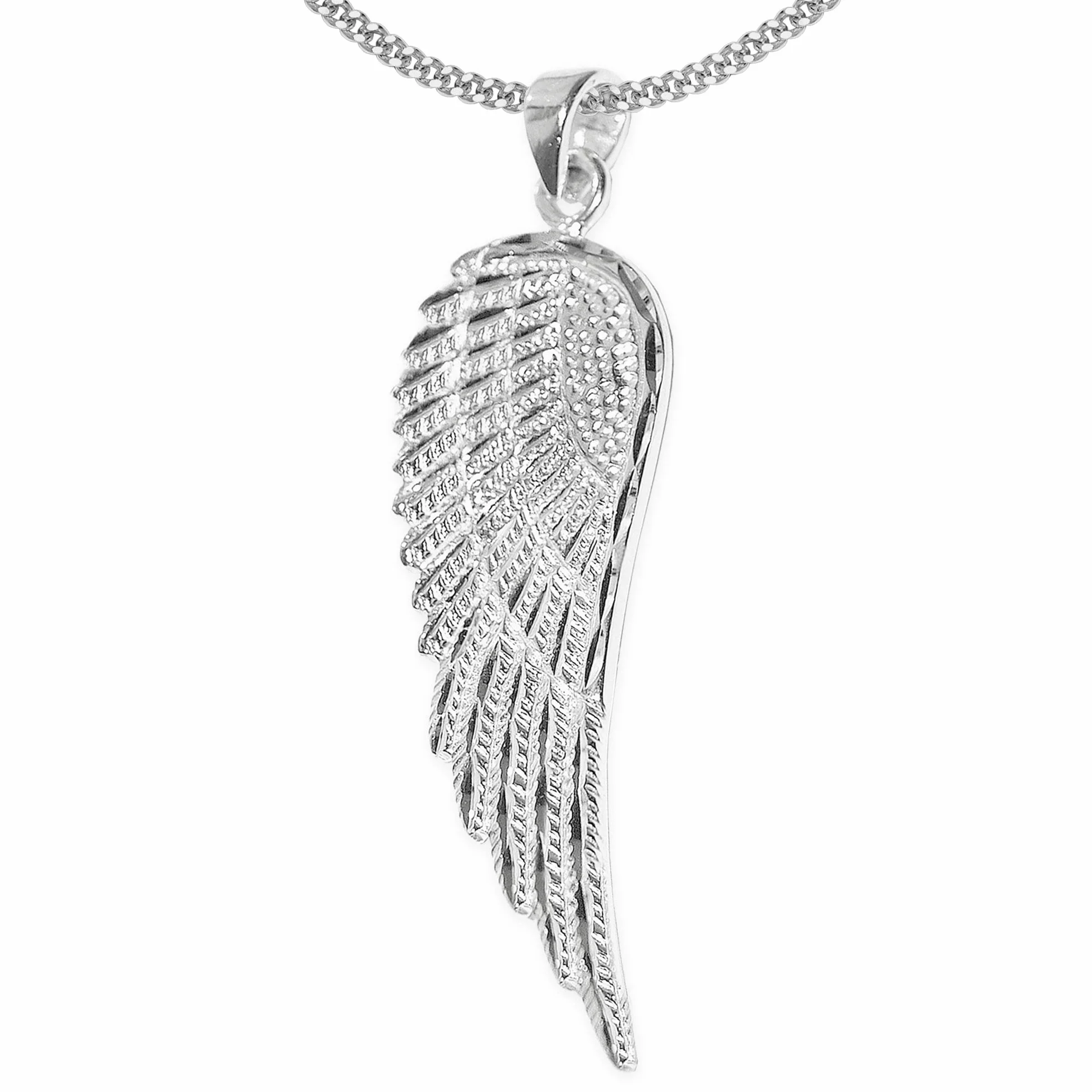 CLEVER SCHMUCK Zestaw srebrnych wisiorków duże skrzydła anioła 36 cm błyszczący diamentowany i łańcuszek pancerka 45 cm srebro wysokiej próby 925 rodowane