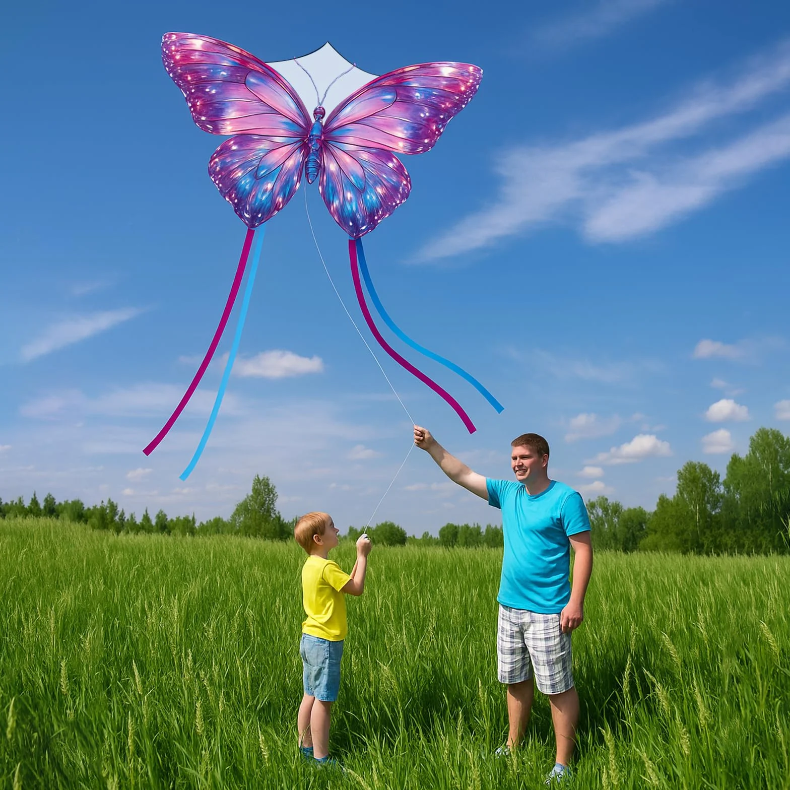 SSKHE Duży latawiec motylkowy 140 cm – łatwy do latania latawiec dla początkujących z długim ogonem | na plażę i do parku na świeżym powietrzu | przyjazna rodzinie aktywność na świeżym powietrzu i