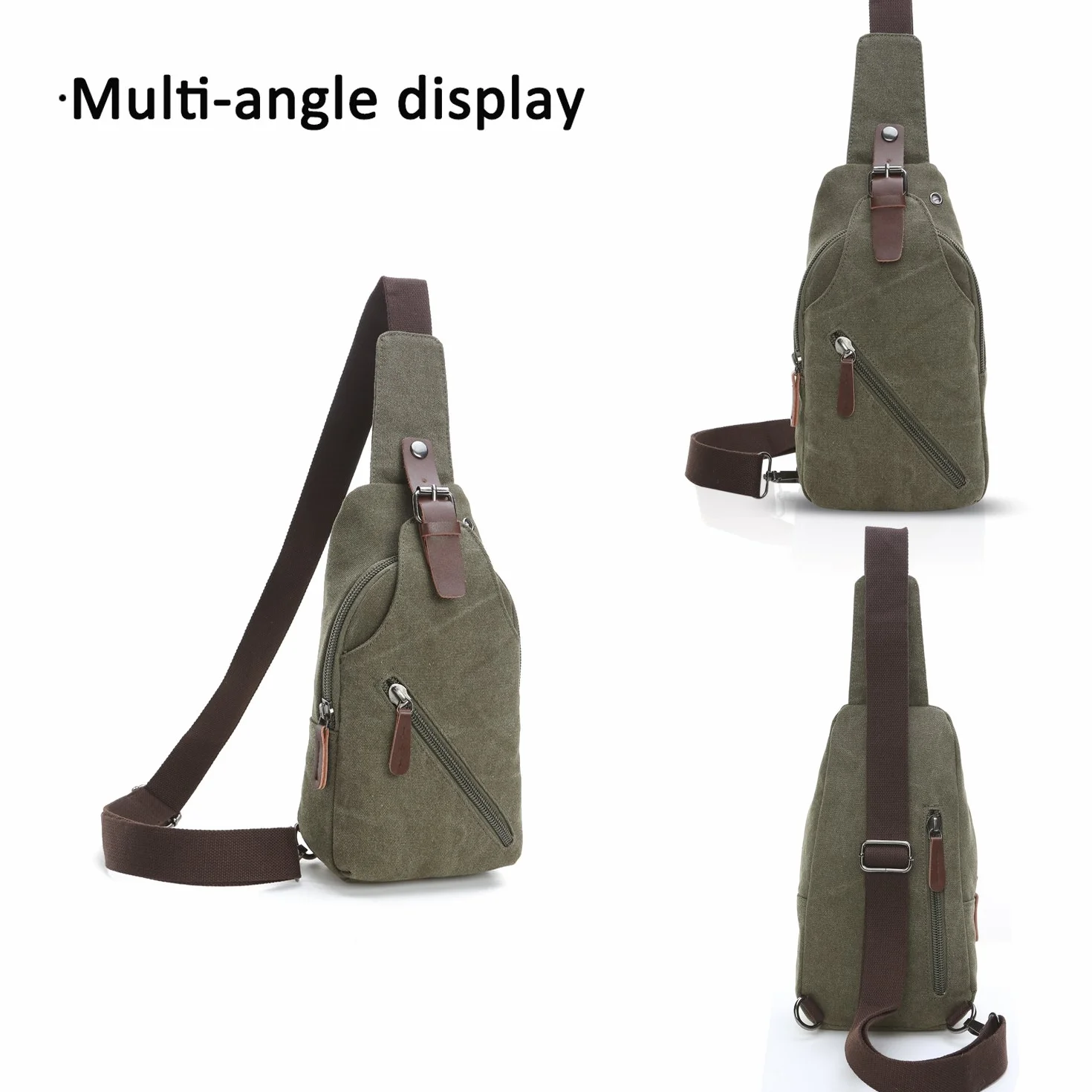 FANDARE Torba na ramię z otworem na słuchawki Student Outdoor Sport Przenośna wielofunkcyjna torba crossbody mężczyzna/kobieta odporne na zużycie płótno wojskowa zieleń, Zielony wojskowy, L