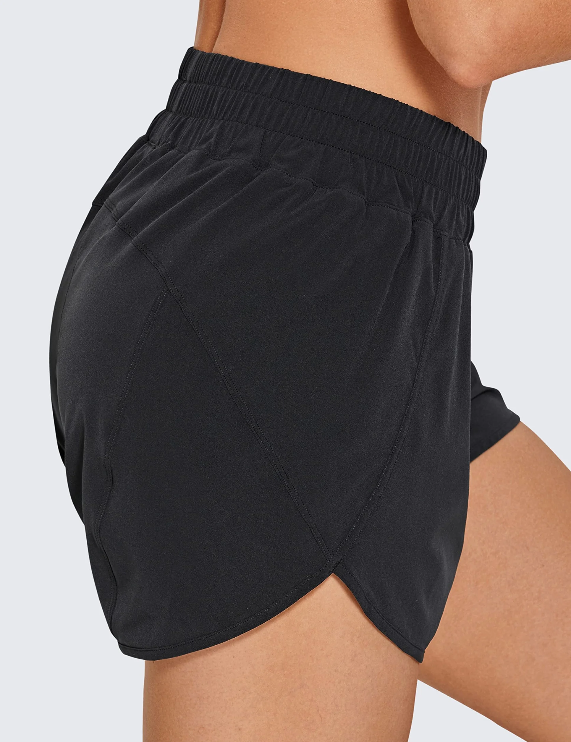 CRZ YOGA Damskie Szorty do biegania o wysokiej talii.3'' Mesh Liner Quick Dry Athletic Gym Trening Spodenki z kieszenią na zamek