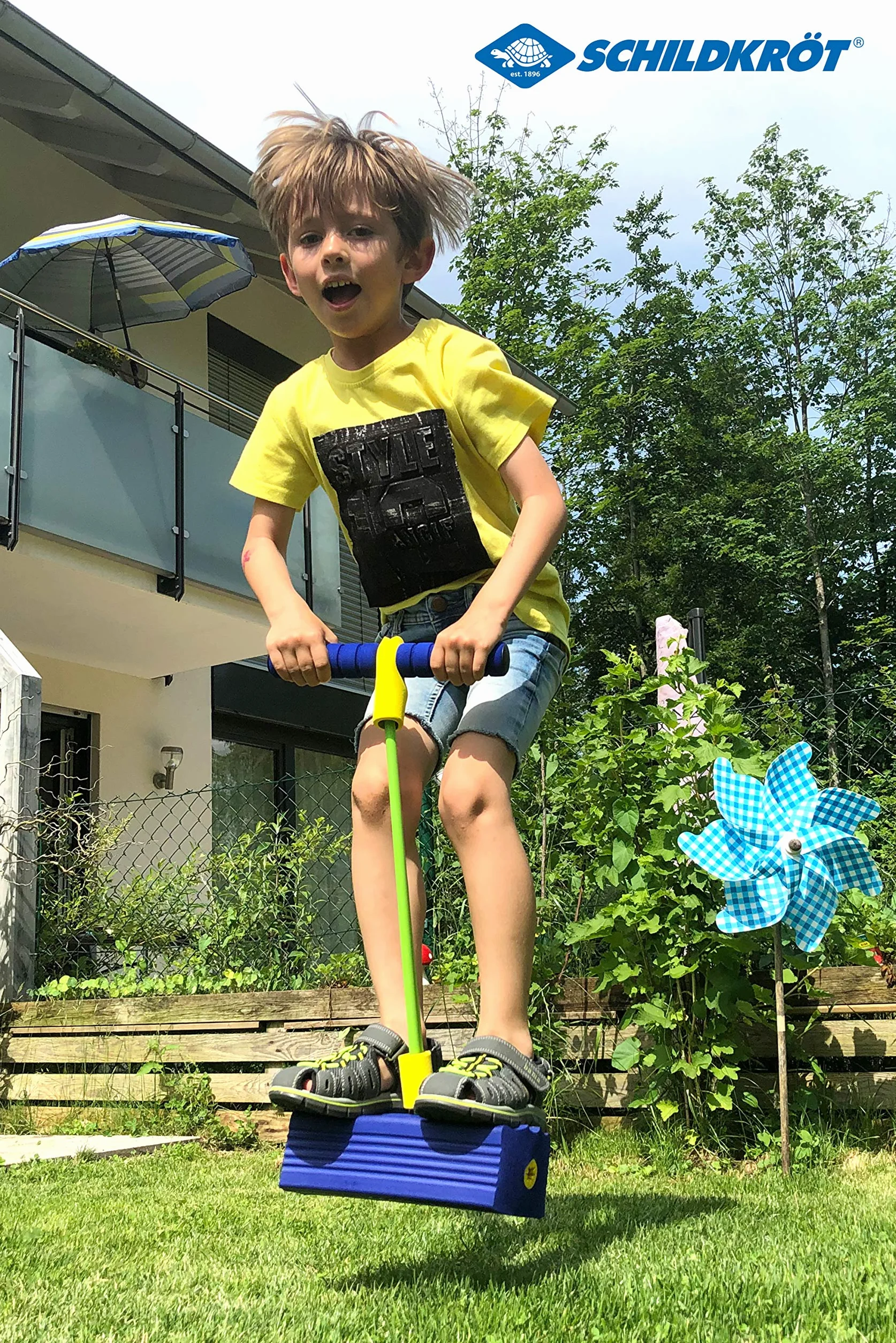 Schildkröt Fun Jumper, piszczący Bungee Jumper z pianki z miękkimi uchwytami, zabawa w skakaniu dla dzieci od 3 lat, zwany "Top 10 zabawka", 970306