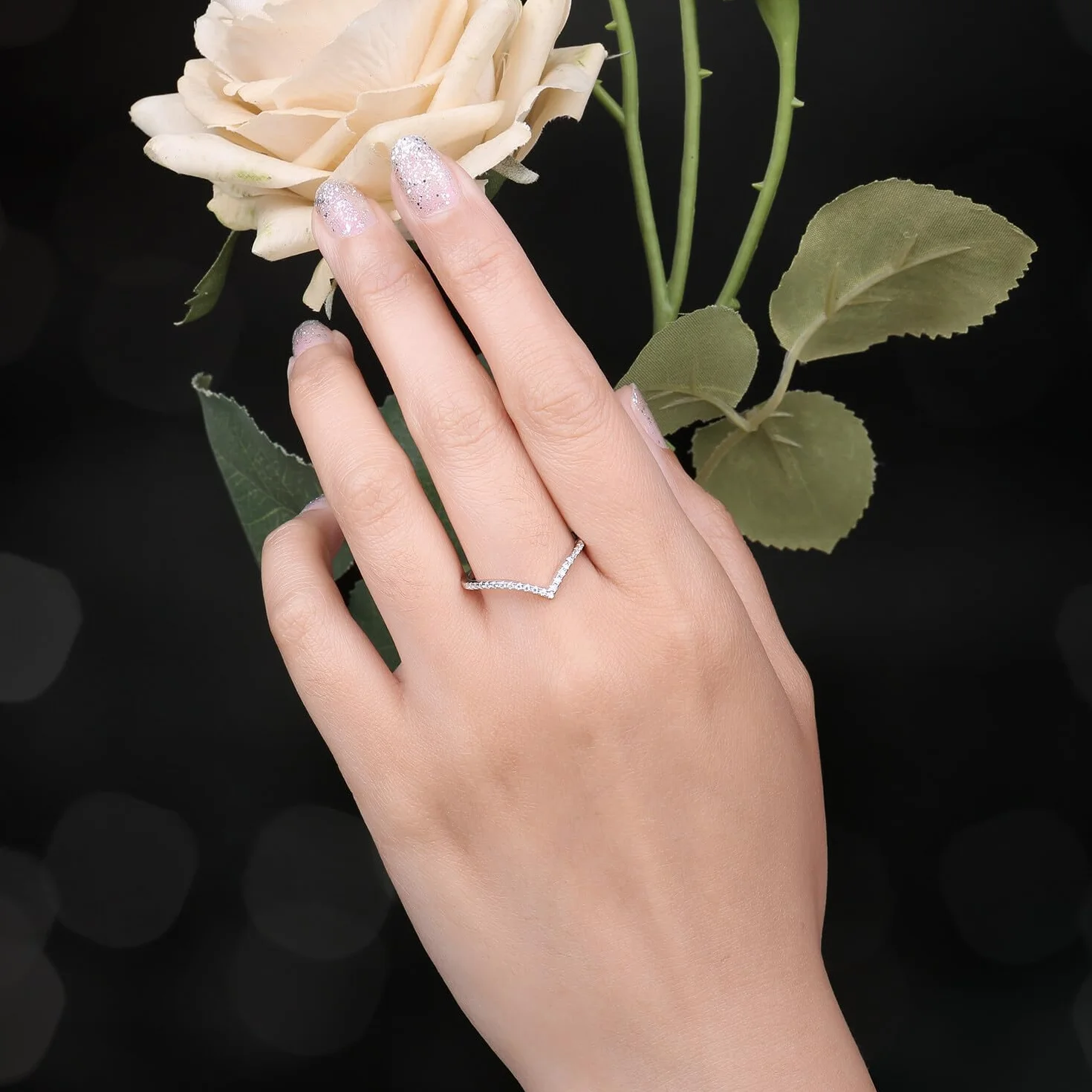JewelryPalace Biżuteria w kształcie litery V Okrągły pierścionek z cyrkoniami dla kobiet, obrączki srebrne 925, pierścionek do łączenia obrączka wąskie różowe złoto