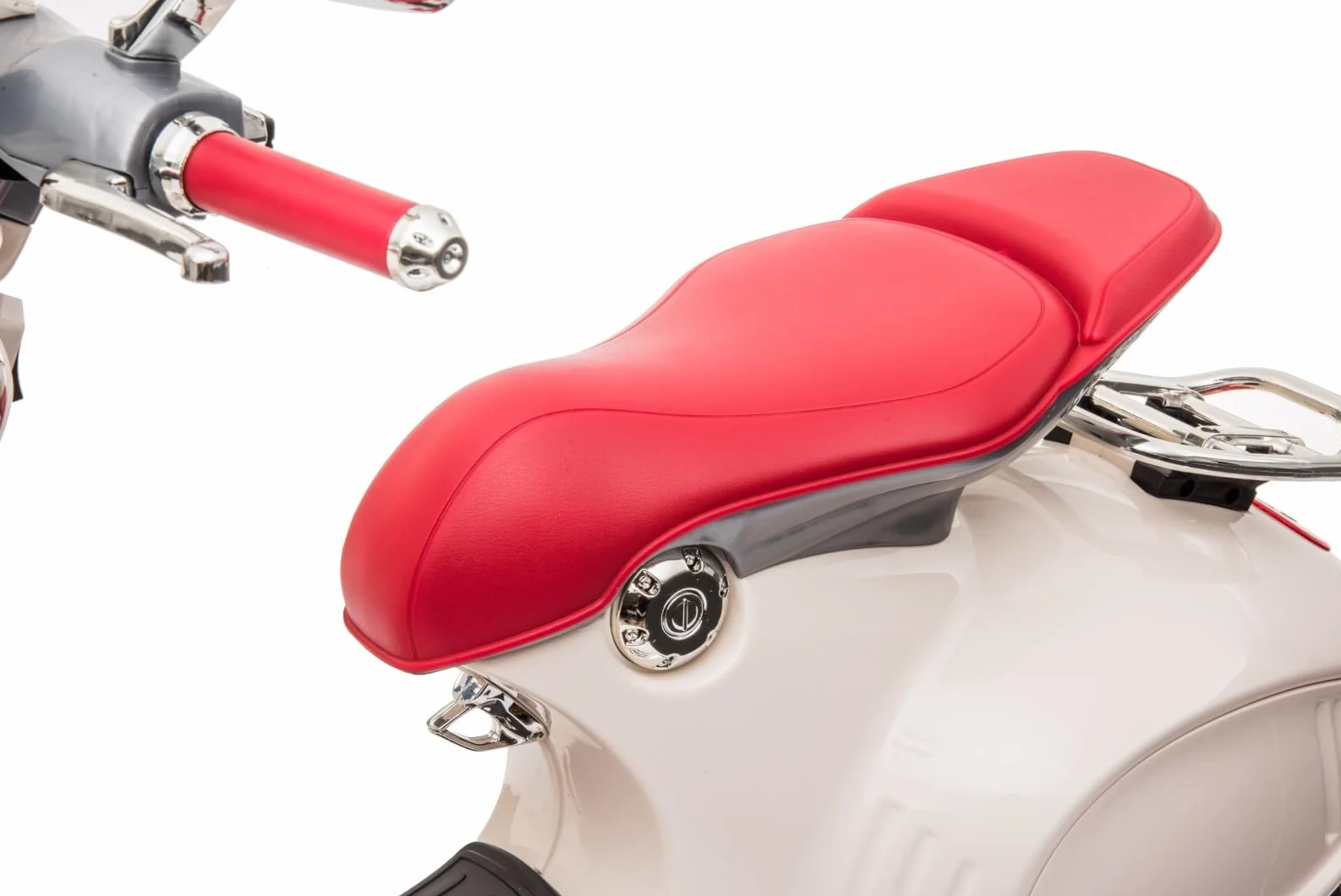 Jeździk skuter dla dzieci Vespa, pojazd od 3 roku, biegi przód/tył, plastikowe koła, silnik 2x30W (Biały)