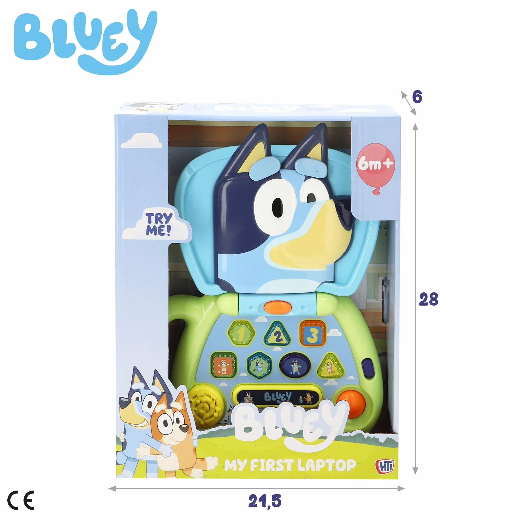 ColorBaby Bluey My First Computer z dynamicznymi przyciskami, oficjalna licencja, komputer interaktywny, zintegrowany uchwyt do przenoszenia, interaktywne zabawki angielskie, gry dla dzieci + 6
