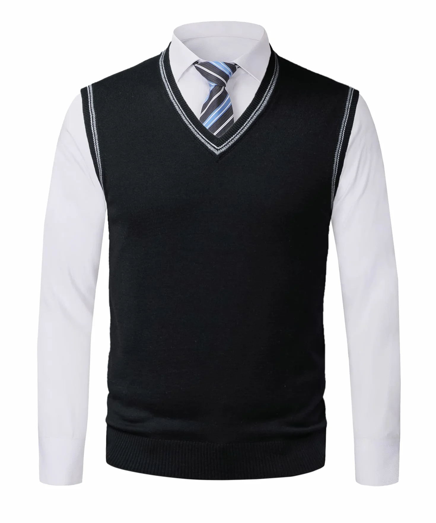Męski klasyczny dzianinowy podkoszulek bez rękawów z dekoltem w serek, mieszanka wełny, kamizelka, slim fit, dzianina, kamizelki, biznesowy, dżentelmen Slipover, kamizelka golfowa